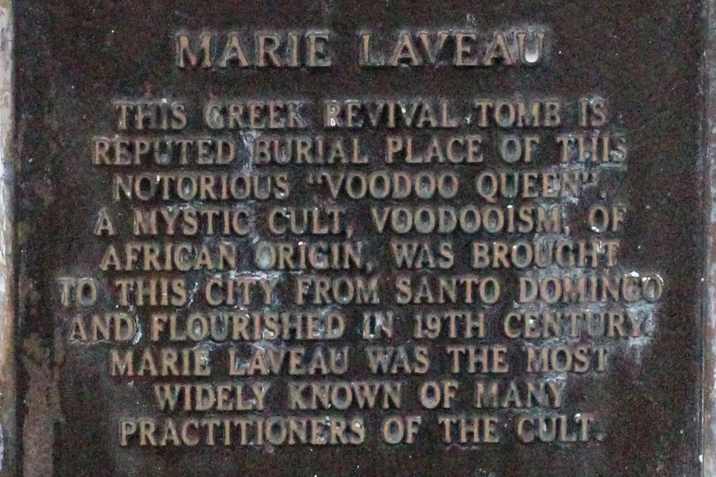 Plaque on Laveau's supposed tomb