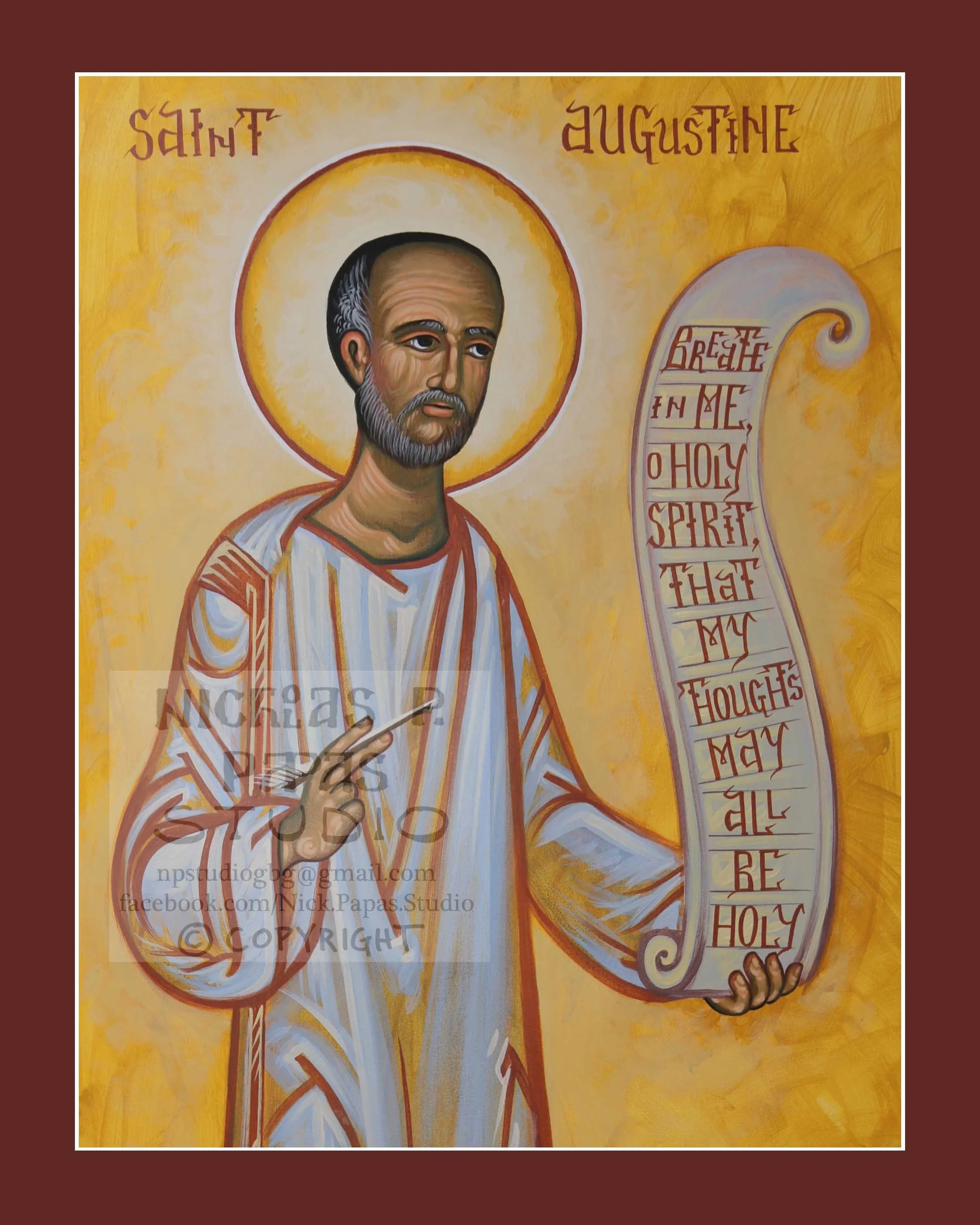 Augustine of Hippo (8"x10"x3/4")(Patron of brewers, printers, theologians, & converts)