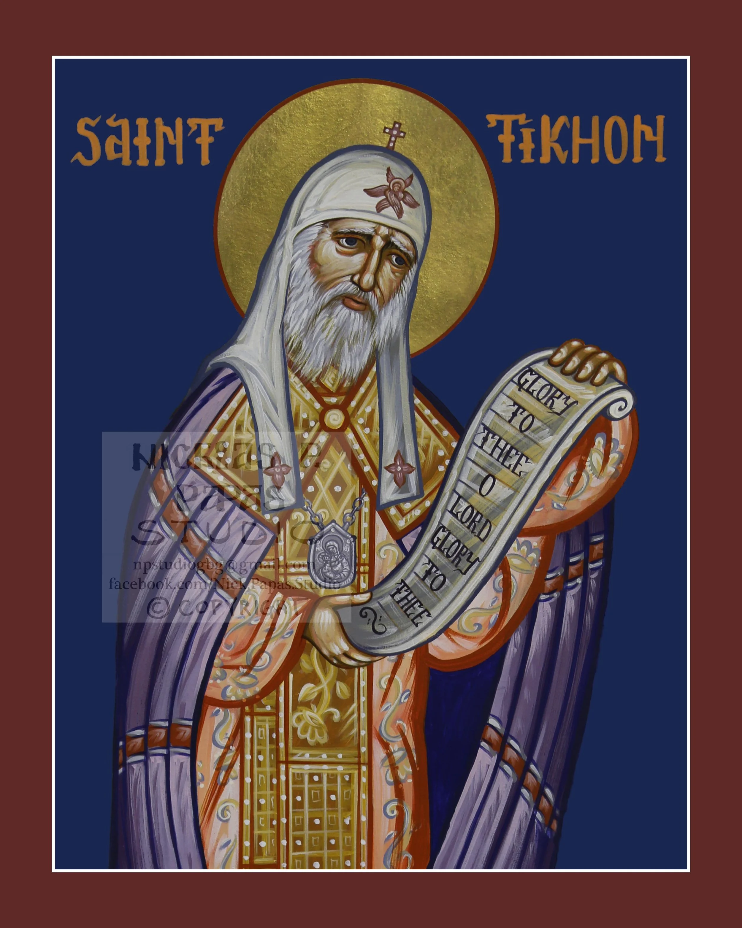 Tikhon of Moscow (A)(8"x10"x3/4")(Patron of St. Tikhon Monastery, Monks, clergy, missionaries, seminarians, & the sick)