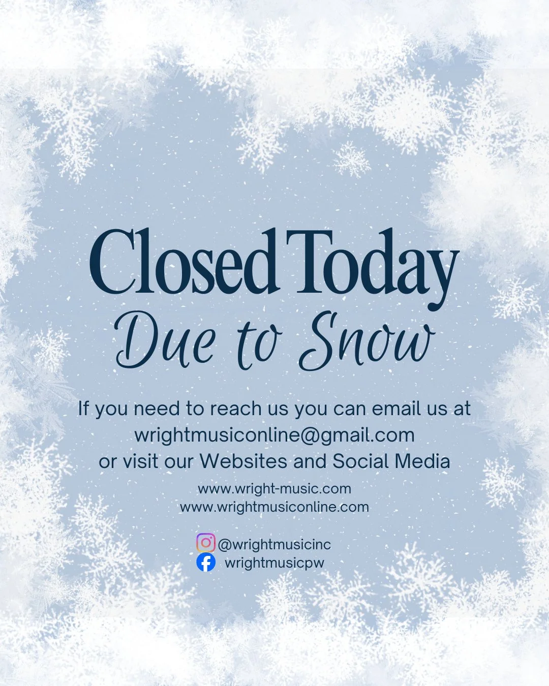 Due to the severe weather we have sustained, we are unfortunately going to have to close for the day. we can still be reached for orders and inquiries through our email and websites. Stay safe and see you tomorrow!