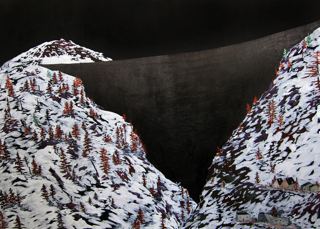 "Alpine Dam" Acrylic and ink on canvas, 32" x 48", 2010 Photo by Rachel Granofsky