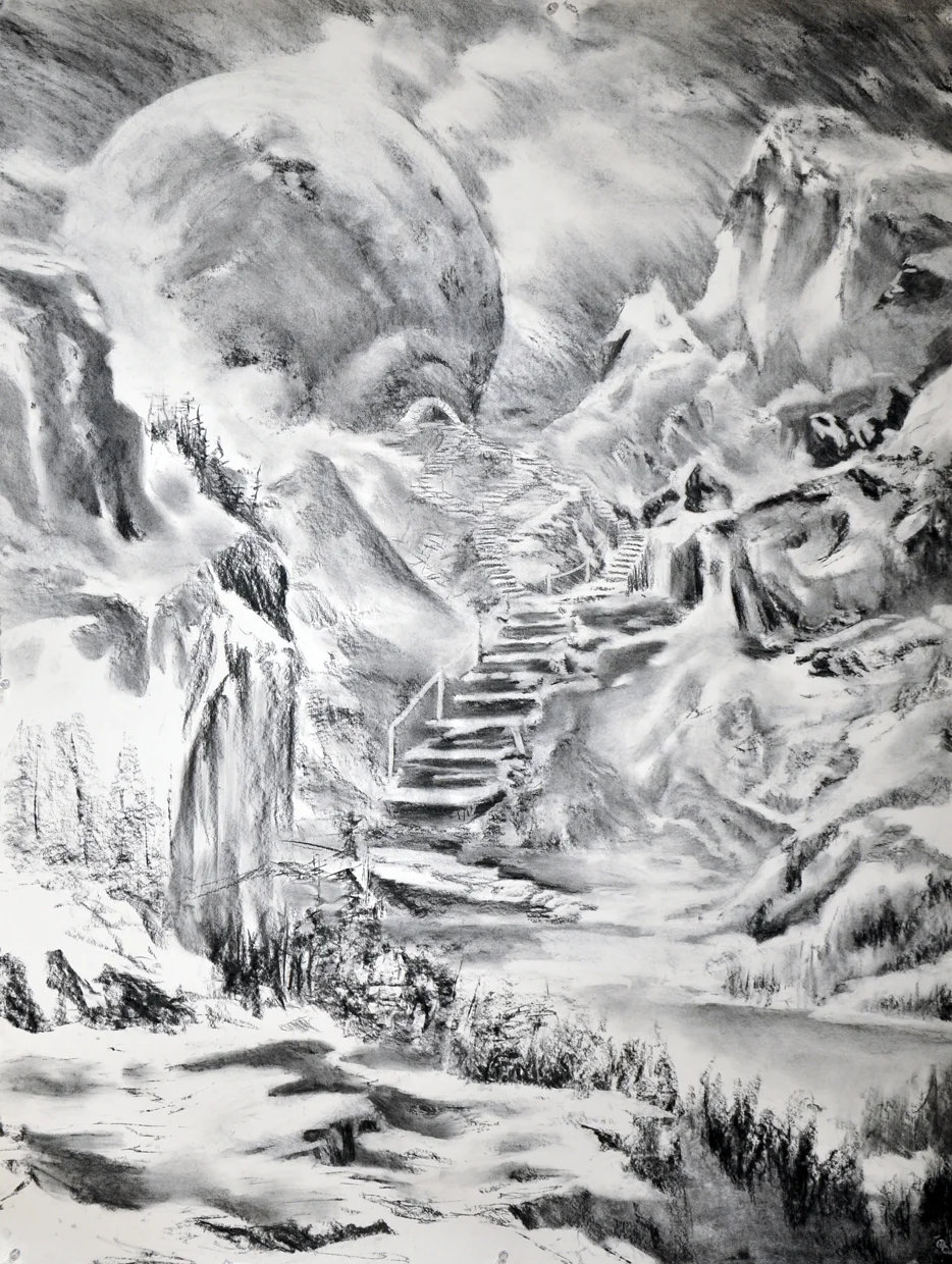  Dome Trail Charcoal on paper. 38" X 30". 2012
Normal
0
false
false
false
EN-US
JA
X-NONE
/* Style Definitions */
table.MsoNormalTable
{mso-style-name:"Table Normal";
mso-tstyle-rowband-size:0;
mso-tstyle-colband-size:0;
mso-style-noshow:yes;
mso-style-priority:99;
mso-style-parent:"";
mso-padding-alt:0cm 5.4pt 0cm 5.4pt;
mso-para-margin:0cm;
mso-para-margin-bottom:.0001pt;
mso-pagination:widow-orphan;
font-size:10.0pt;
font-family:"Times New Roman";
mso-fareast-language:JA;}