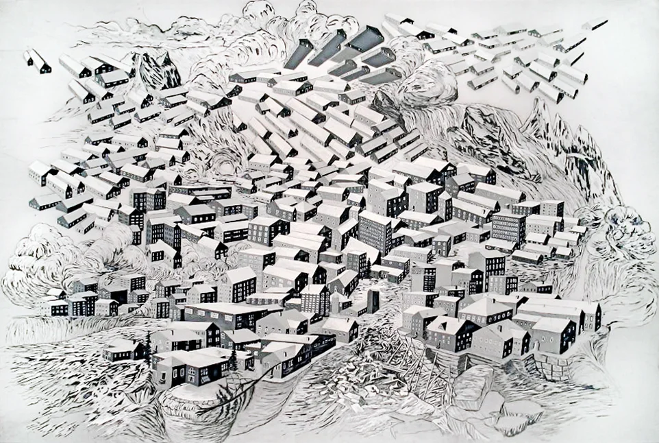 Flying Houses Ink on vellum. 24 in. x 36 in. 2009