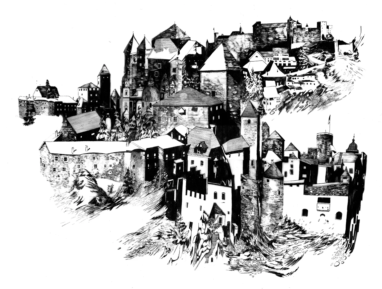  Fortress Ink on vellum. 18" X 26". 2007