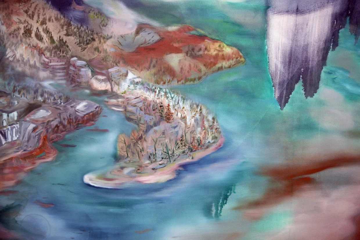 "Oleoduct" Oil and charcoal on canvas. 8 ft. X 56 ft. (irregular shape). 2013.