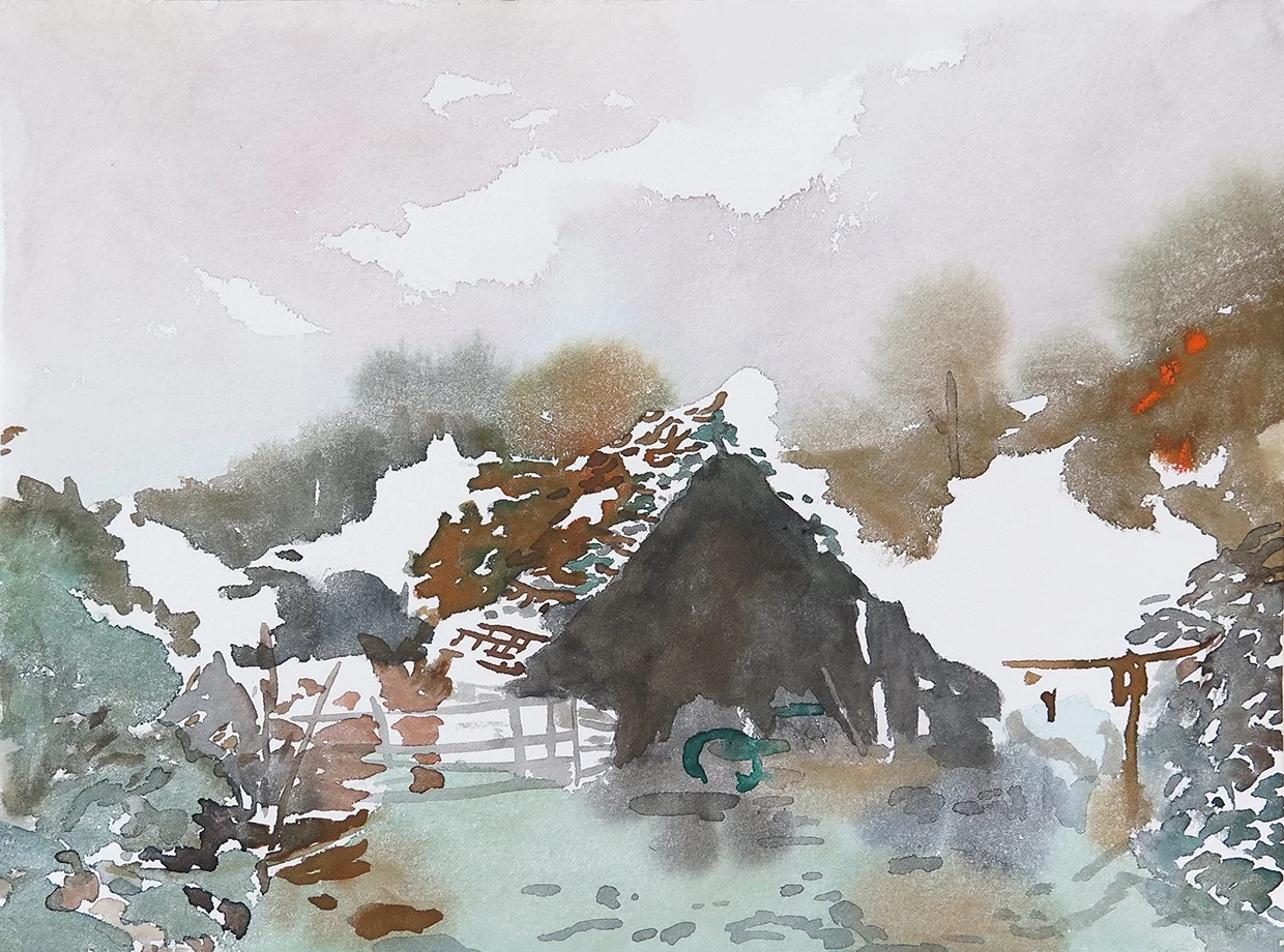 "Run Down Shed" Watercolour on paper, 9” x 12”, 2014.