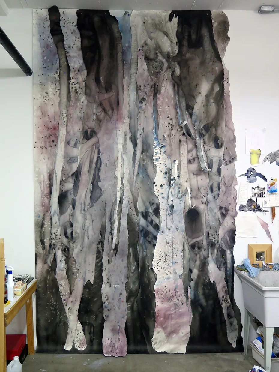 Untitled paper collage, 2014. Ink and watercolour on torn paper. Dimensions vary.