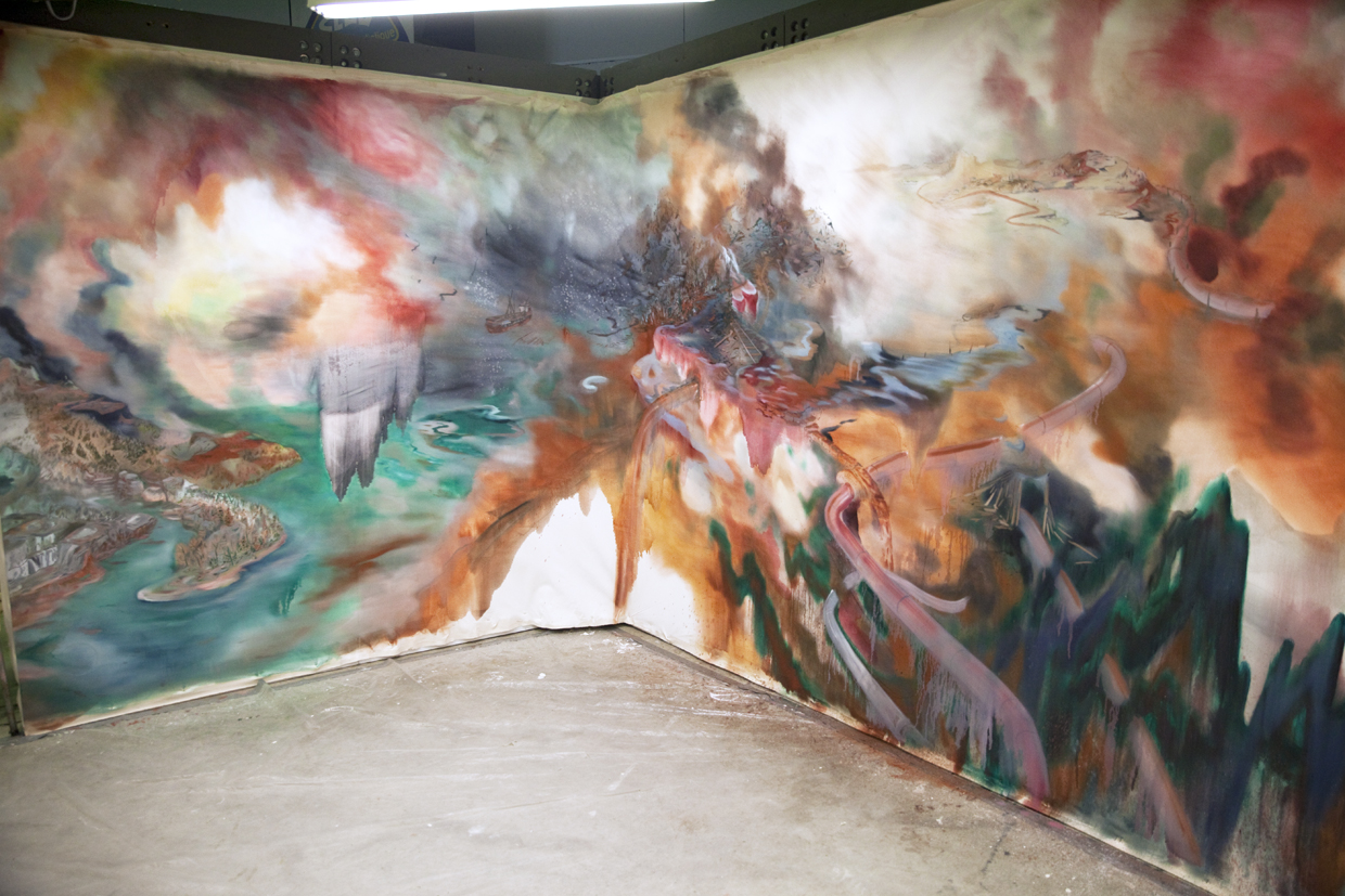 "Oleoduct" Oil and charcoal on canvas. 8 ft. X 56 ft. (irregular shape). 2013.