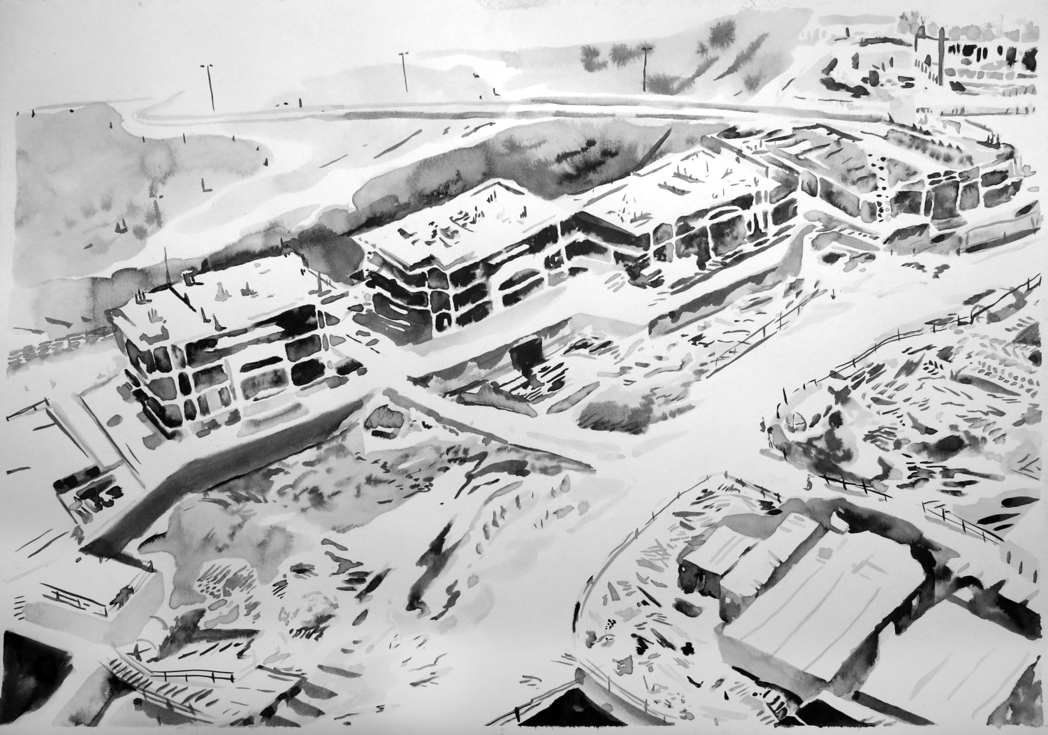 "Untitled (Sharjah Drawing 01)" Ink on paper, 16" x 20", 2013