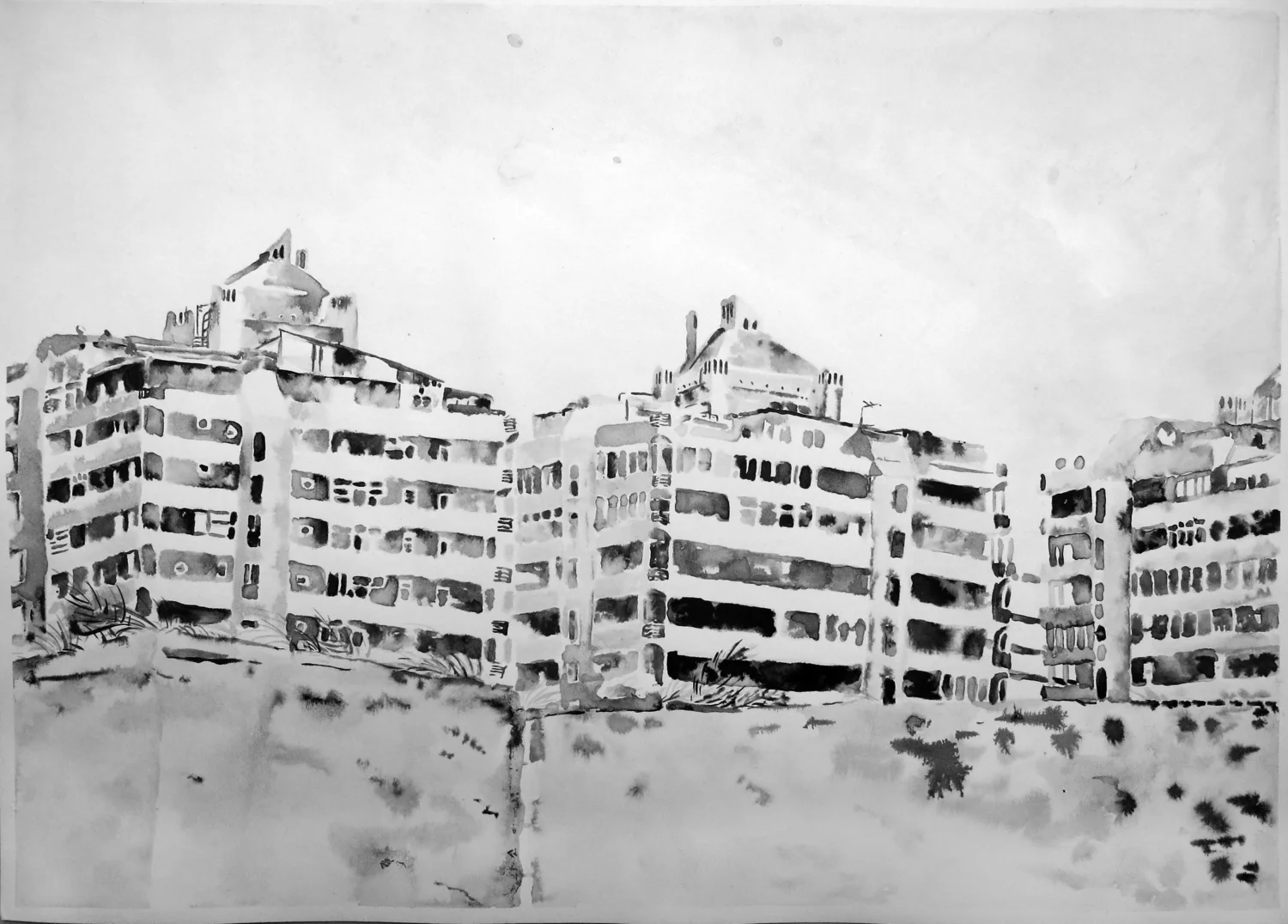 "Untitled (Sharjah Drawing 04)" Ink on paper, 16" x 20", 2013