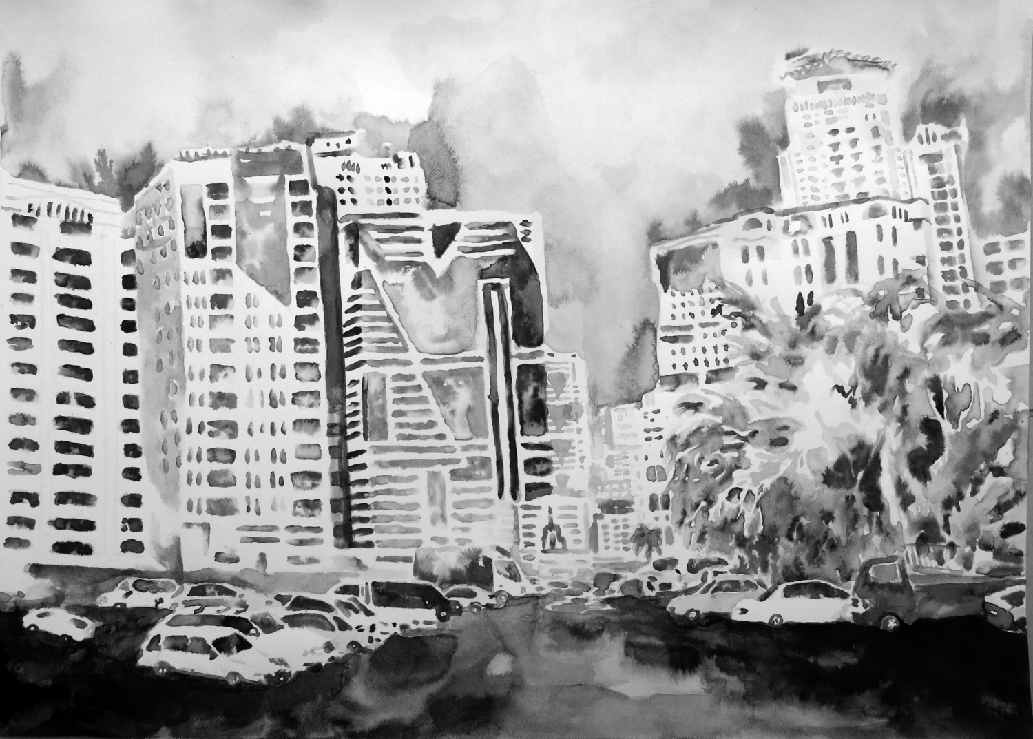 "Untitled (Sharjah Drawing 05)" Ink on paper, 16" x 20", 2013