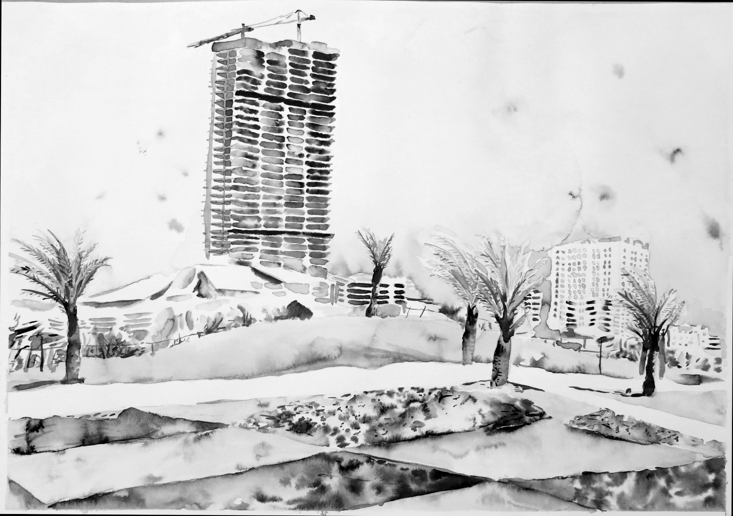 "Untitled (Sharjah Drawing 09)" Ink on paper, 16" x 20", 2013