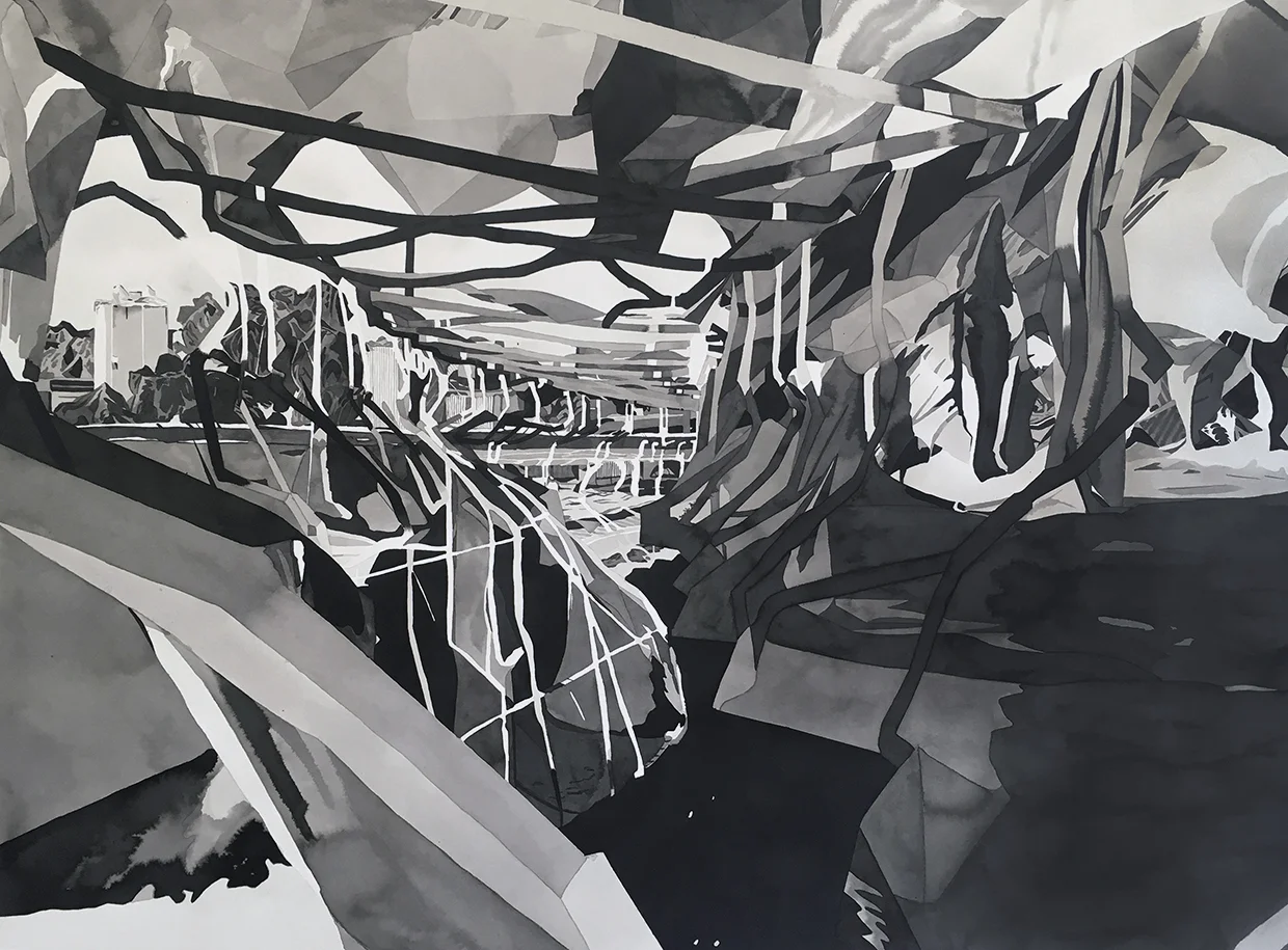 “Turcot Interchange,” Ink on paper, 30 in. x 40 in. 2018