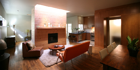 Serving as a design motif I preserved the tap marked maple floors and built up and around this grounding element.