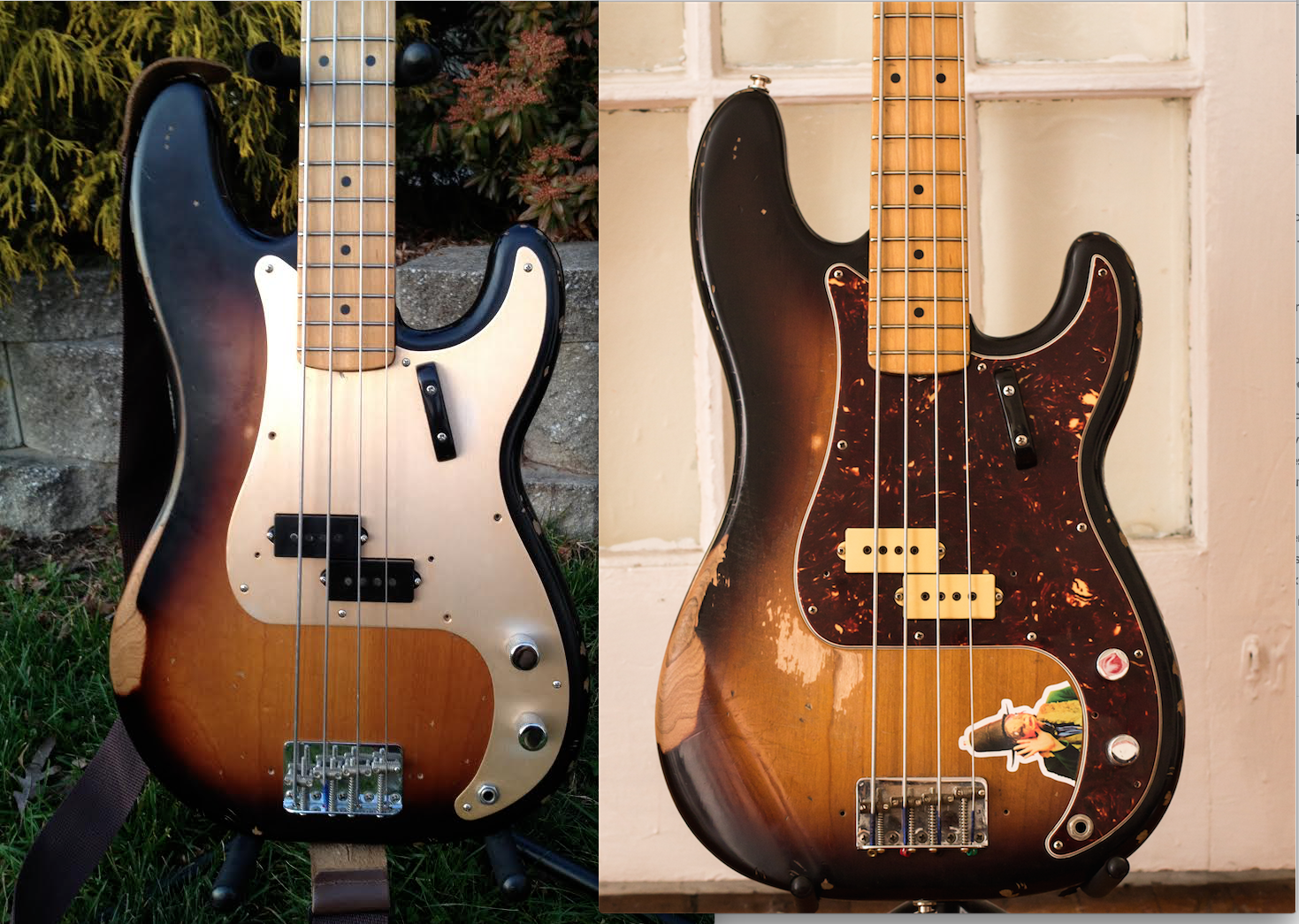 My Road Worn P-Bass on the day I bought it (12/2011) and today (1/2015).