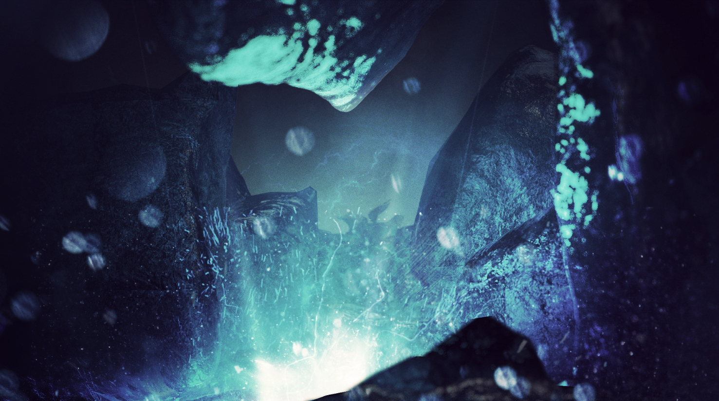 JAGGED ROCKS WOULD COLLIDE INTO ONE ANOTHER TO SEAL UP THE BLUE MAGIC THAT IT CONTAINED, ULTIMATELY FORMING THE LOGO.