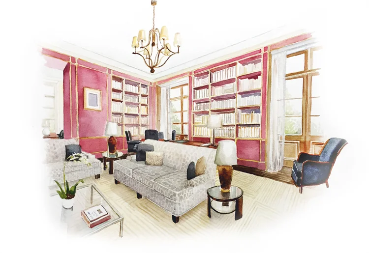 Library-Architectural-Rendering-Watercolor-Teek-Eaton-Koch