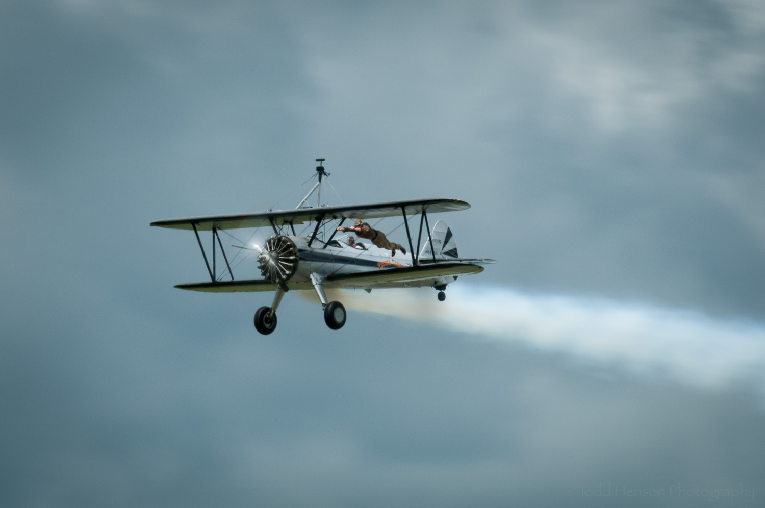 The Flying Circus Superhero. Pilot: Chuck Tippett. Wing Walker: Joe Bender. Camera settings: 400mm, 1/50 sec, f/29