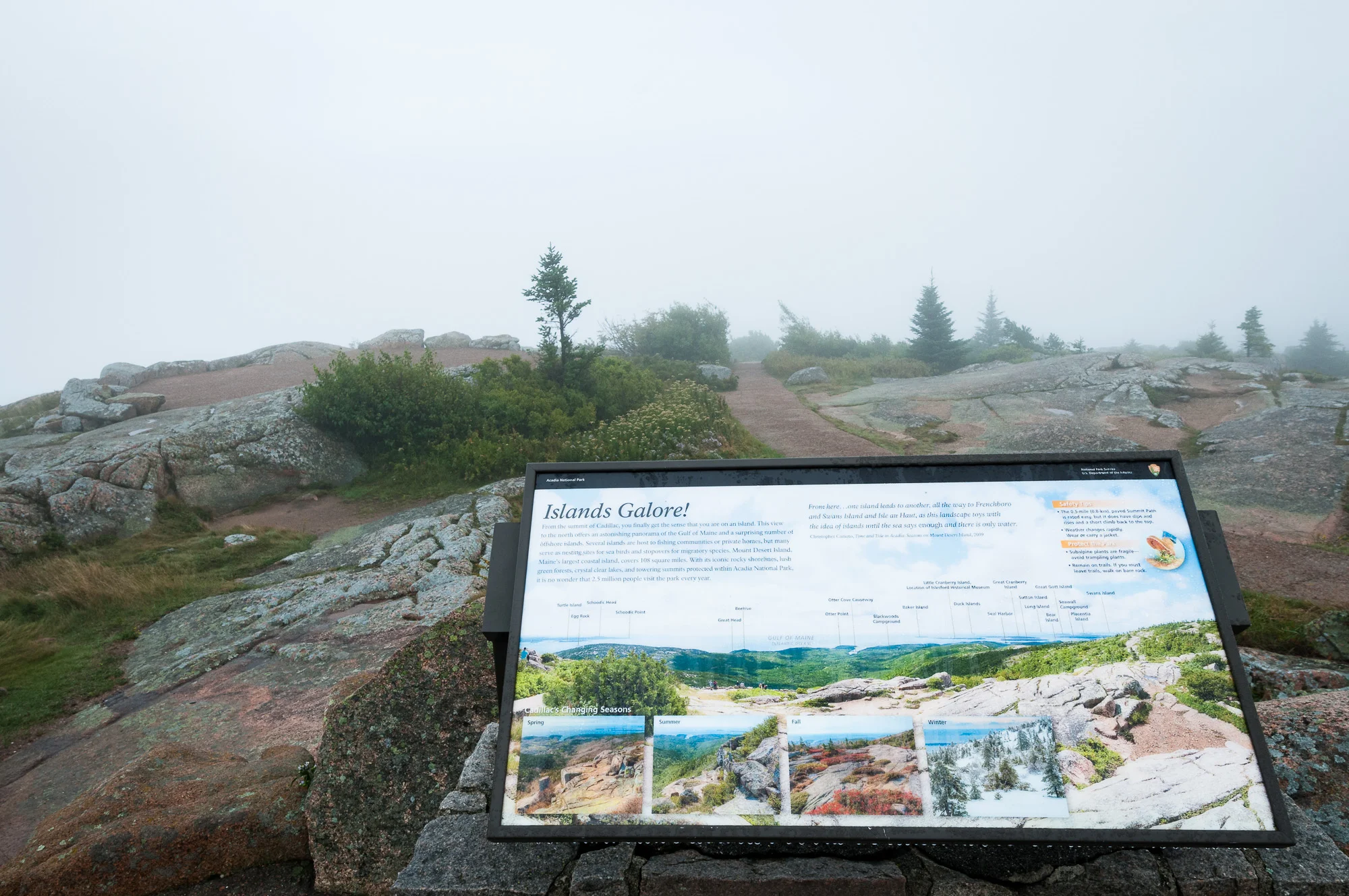 "Islands Galore!" from Cadillac Mountain with view of nothing but fog