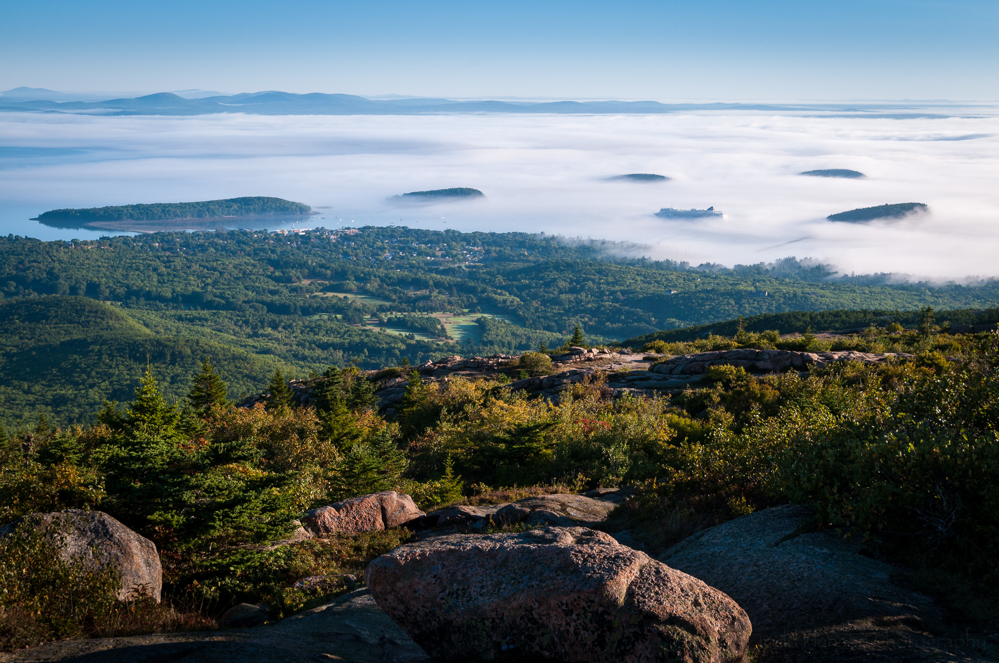 Foggy Views From Cadillac Mountain In Acadia National Park Maine