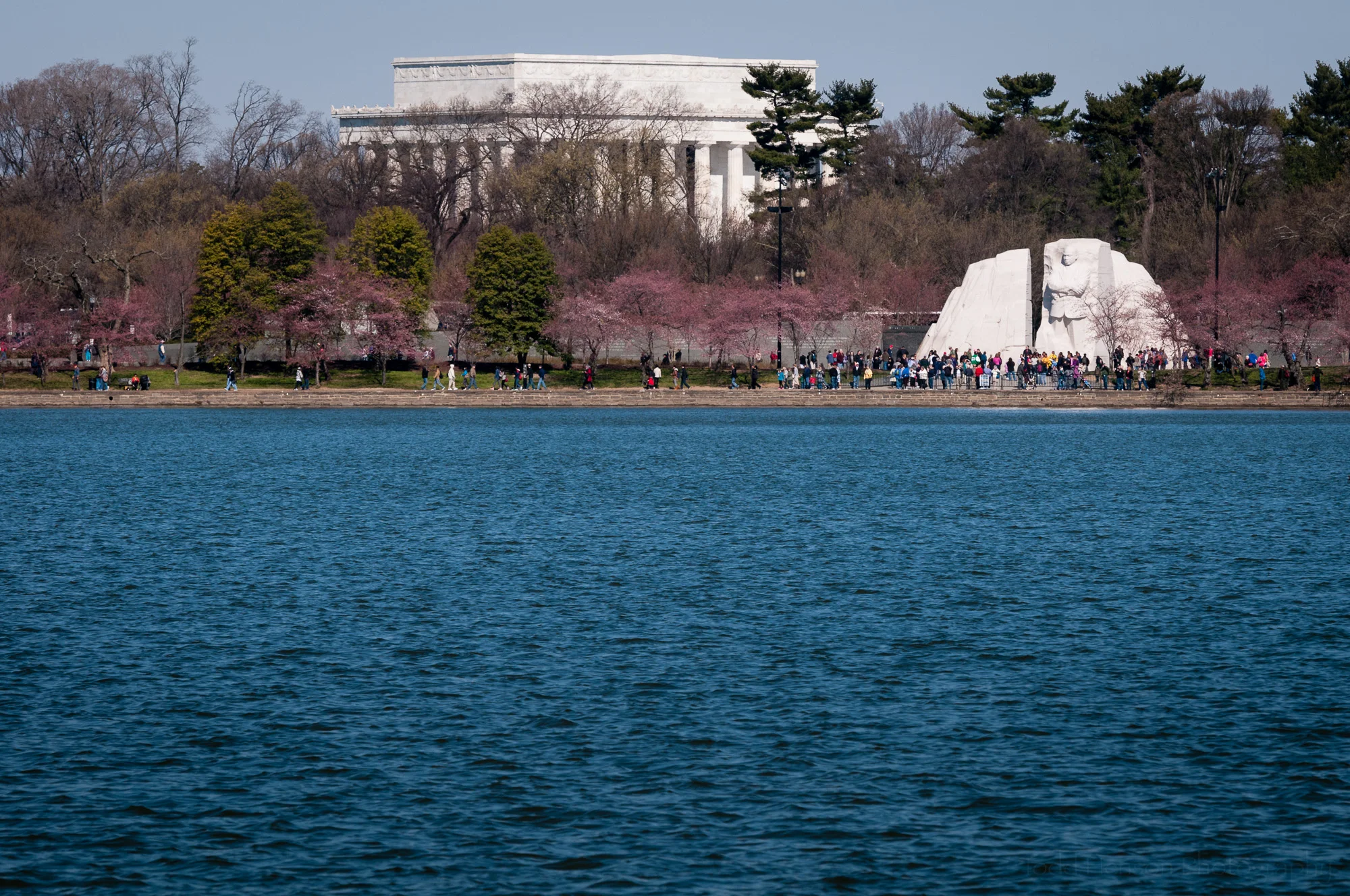 Martin Luther King, Jr. Memorial across tidal basin with Lincoln Memorial in background