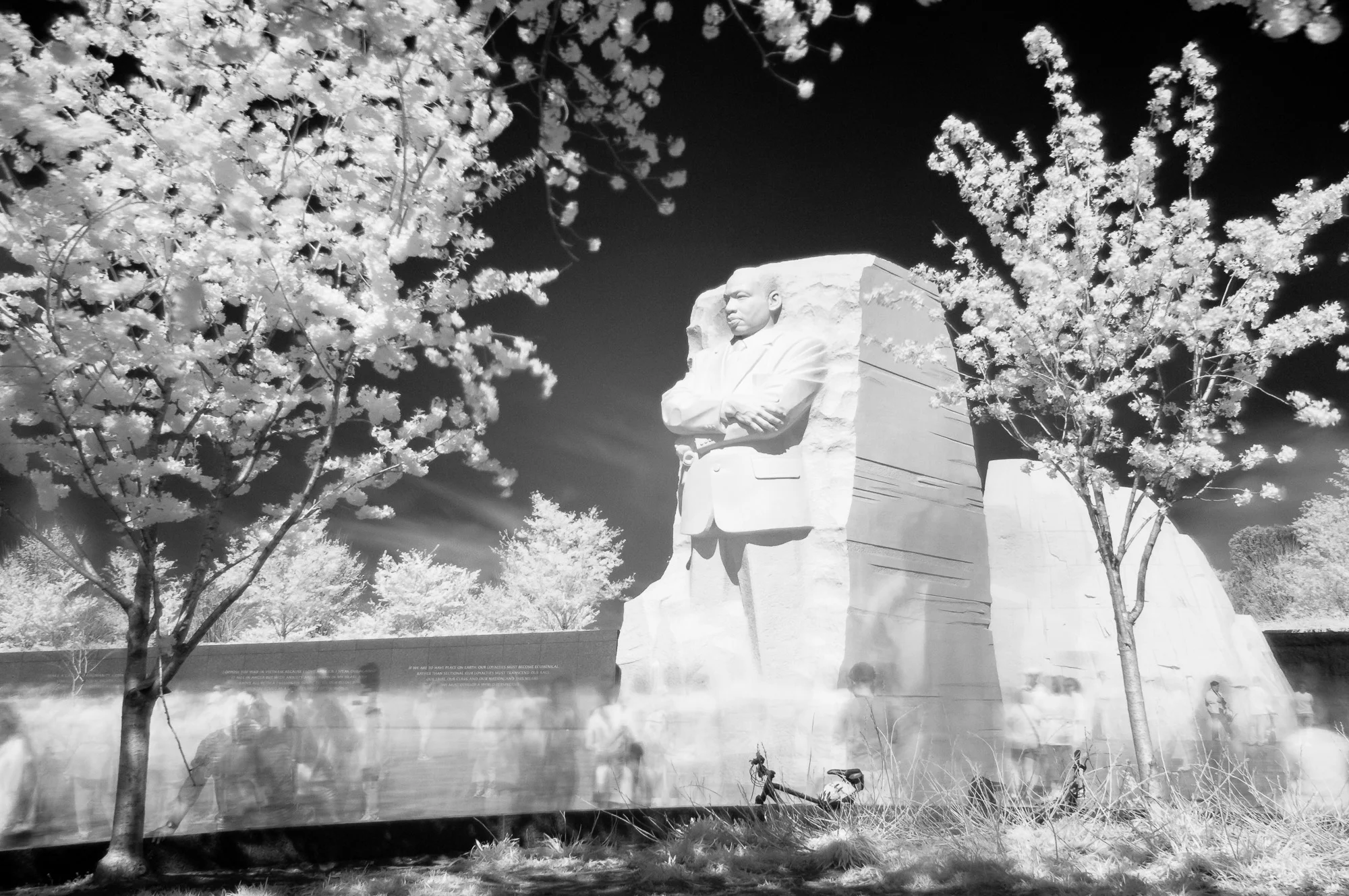 Another angle of the Martin Luther King, Jr. Memorial in infrared black and white
