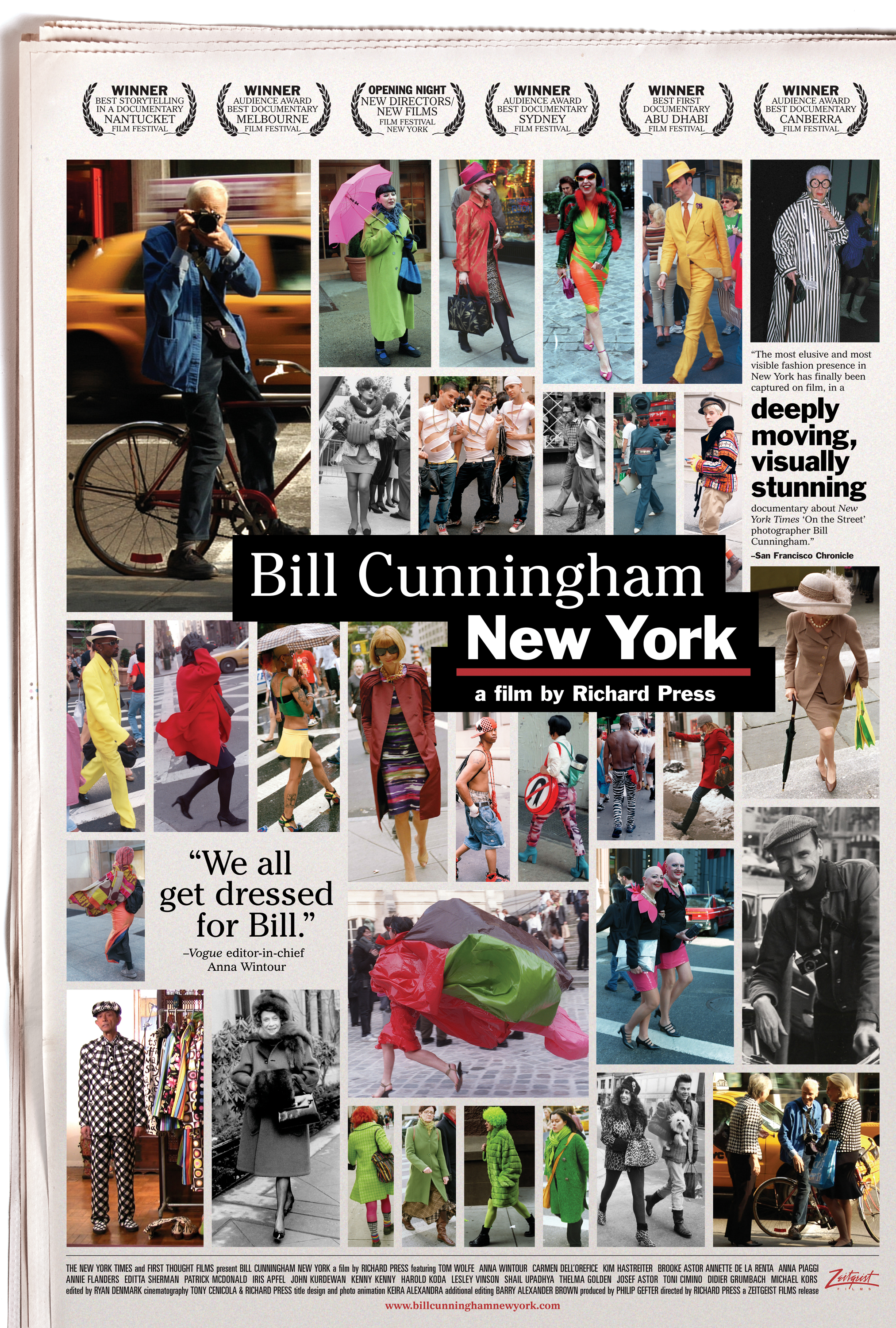 BILL CUNNINGHAM NEW YORK poster. A film by Richard Press. A Zeitgeist Films release. Photo credit: First Thought Films / Zeitgeist Films