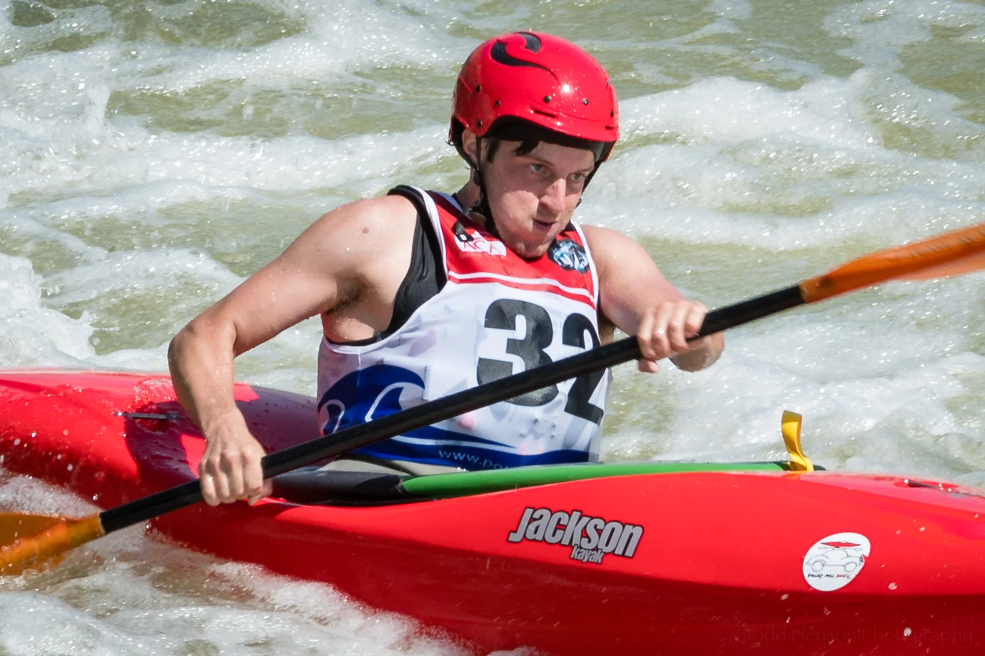 Closeup of Eric Orenstein as he Kayaks Towards The Crack at Great Falls
