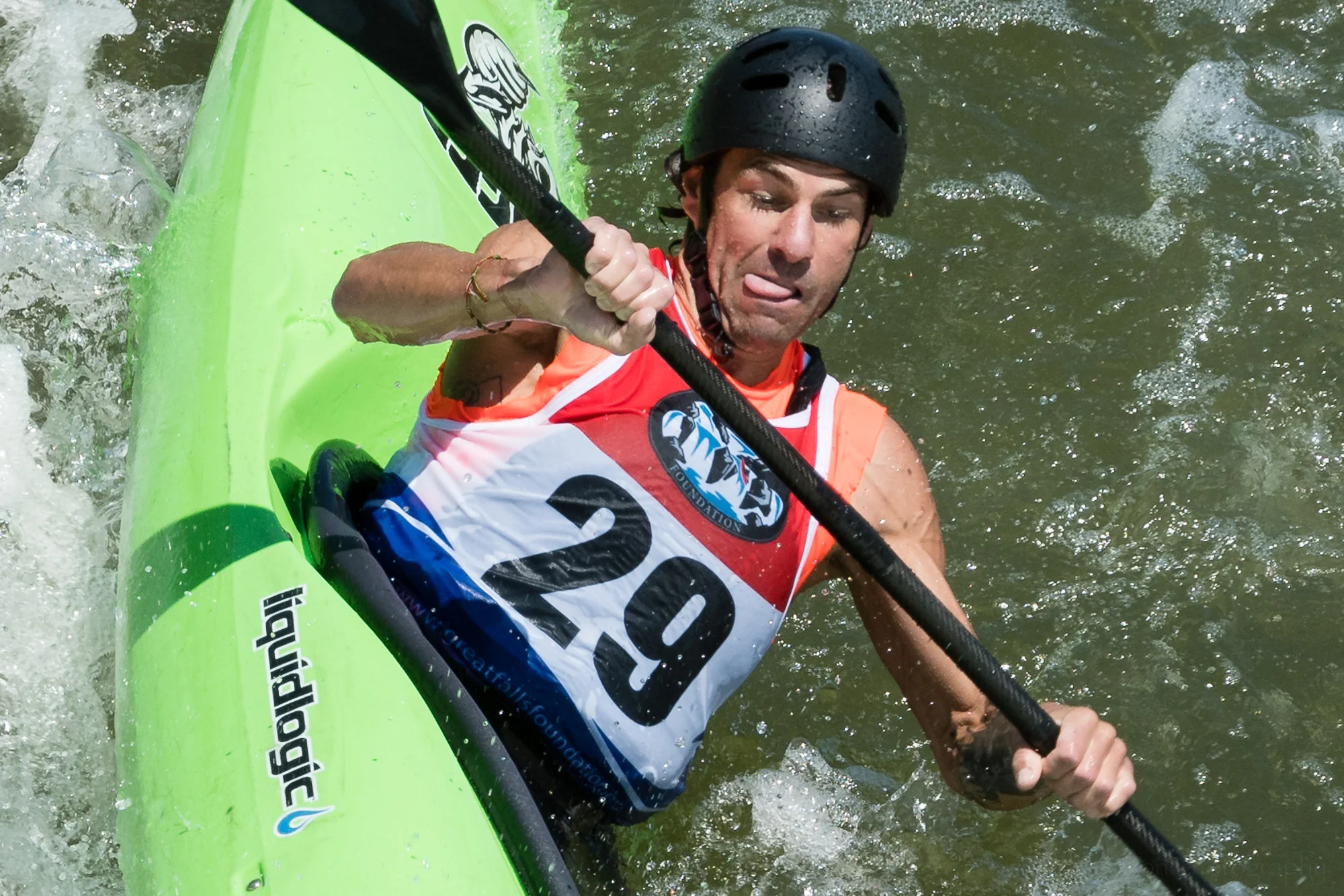 Closeup of Scott Parsons Kayaking The Spout at Great Falls