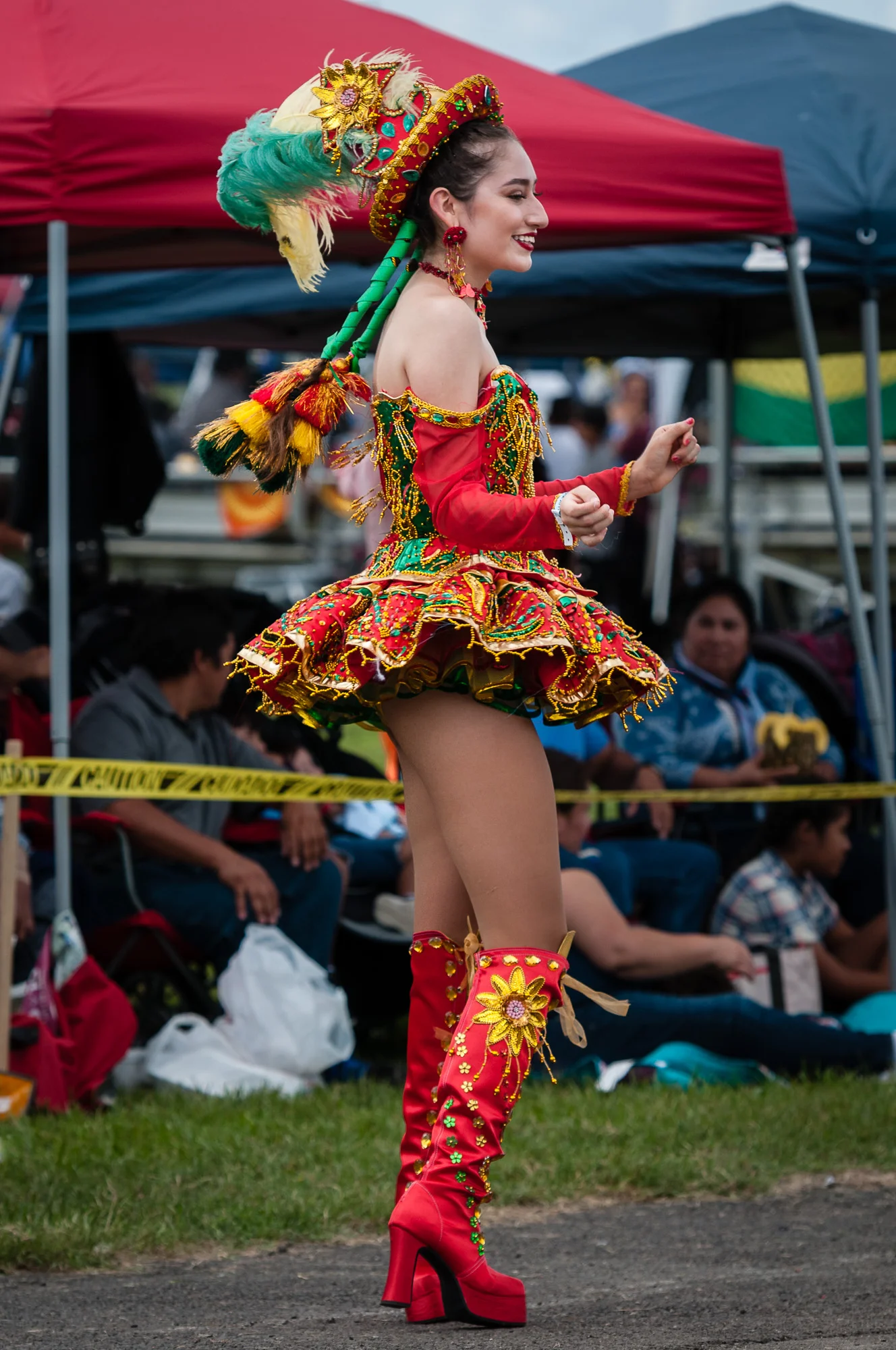 So much color and so many smiling faces, including this performer from Morenada Bolivia USA performing a Morenada dance.