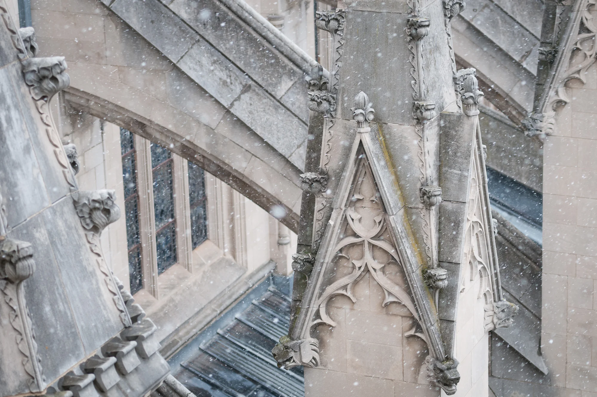 Details outside Washington National Cathedral, photographed from walkway.