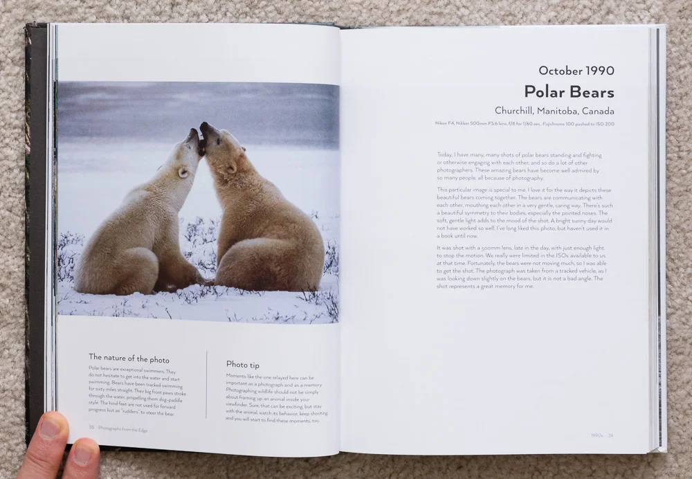 Photographs from the Edge by Art Wolfe, pages 38-39, October 1990, Polar Bears, Churchill, Manitoba, Canada.