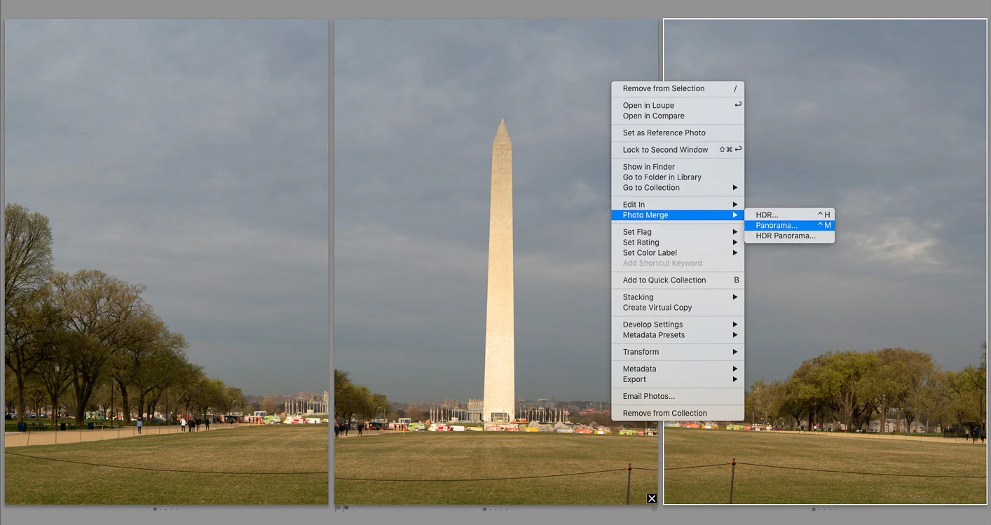 The 3 images in Adobe Lightroom.