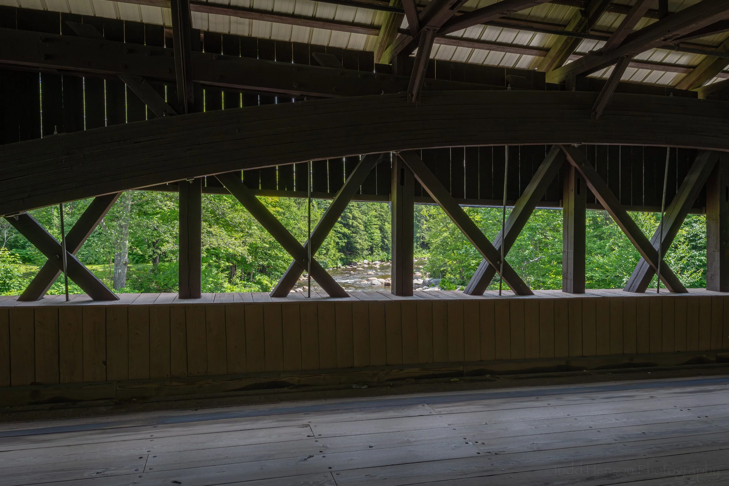 A view inside the Jackson Covered Bridge in New Hampshire.