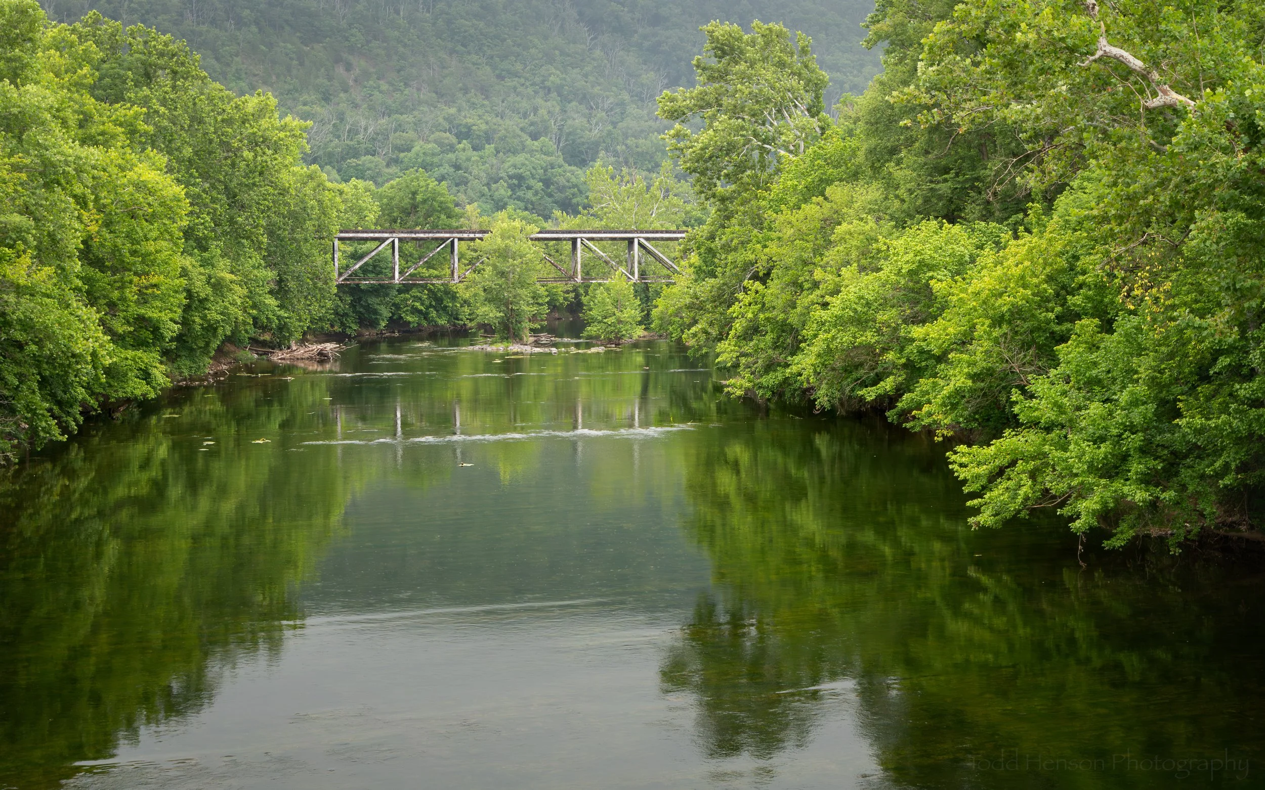 Two Views of an Old Railroad Bridge Over North Fork Shenandoah River