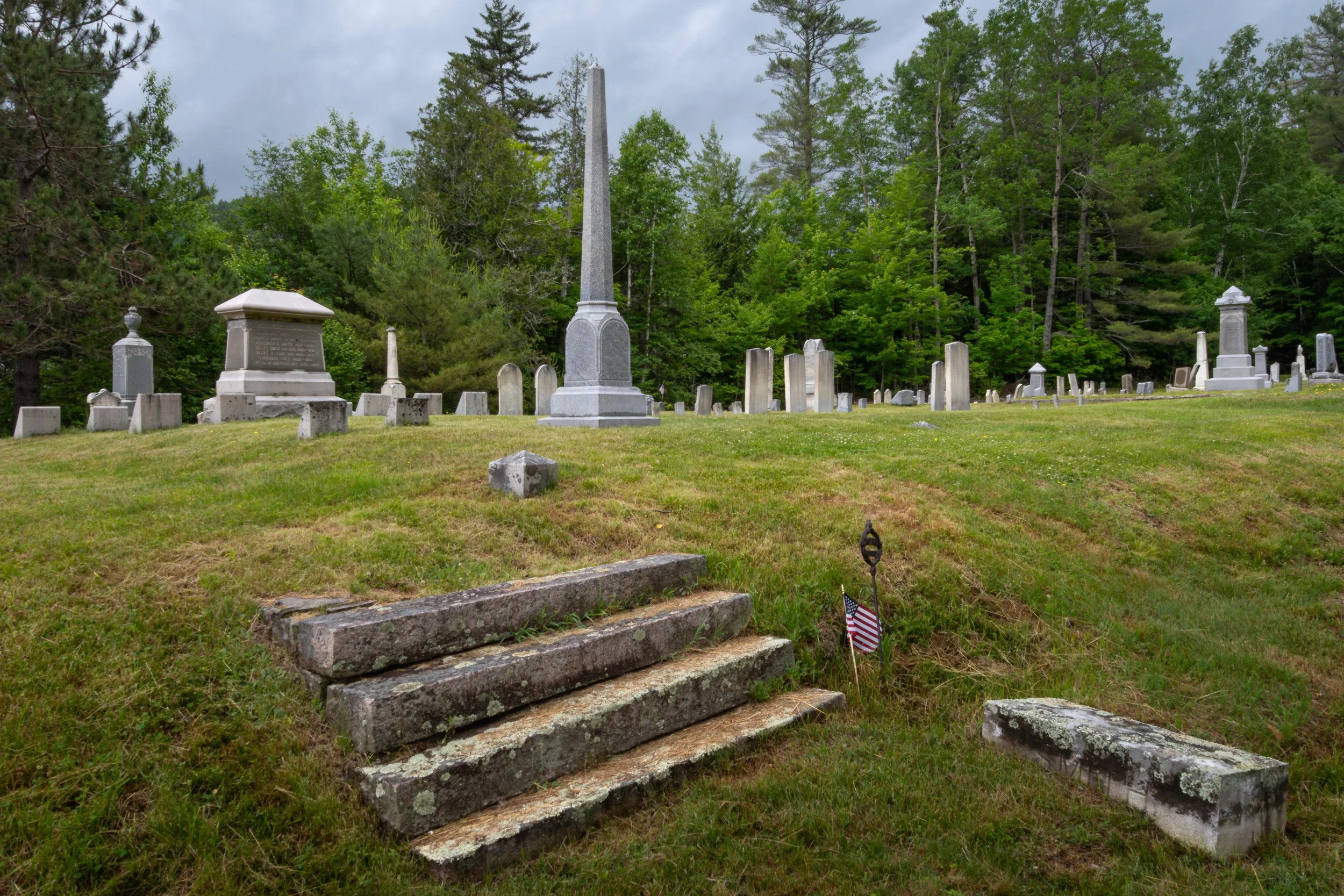 Up the steps to the Stark cemetery in New Hampshire