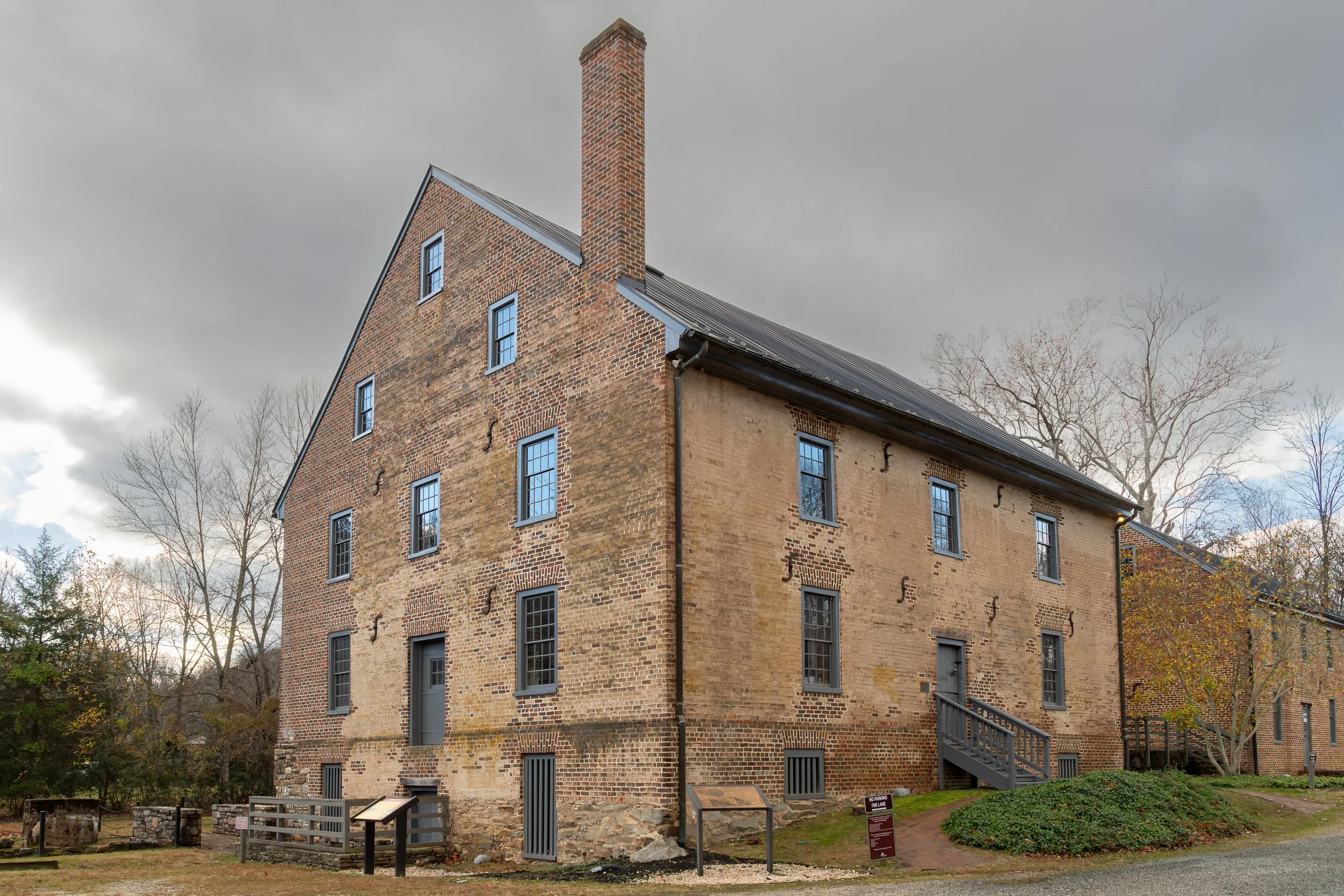 The merchant mill and granary at Aldie Mill Historic Park in Loudoun County, Virginia