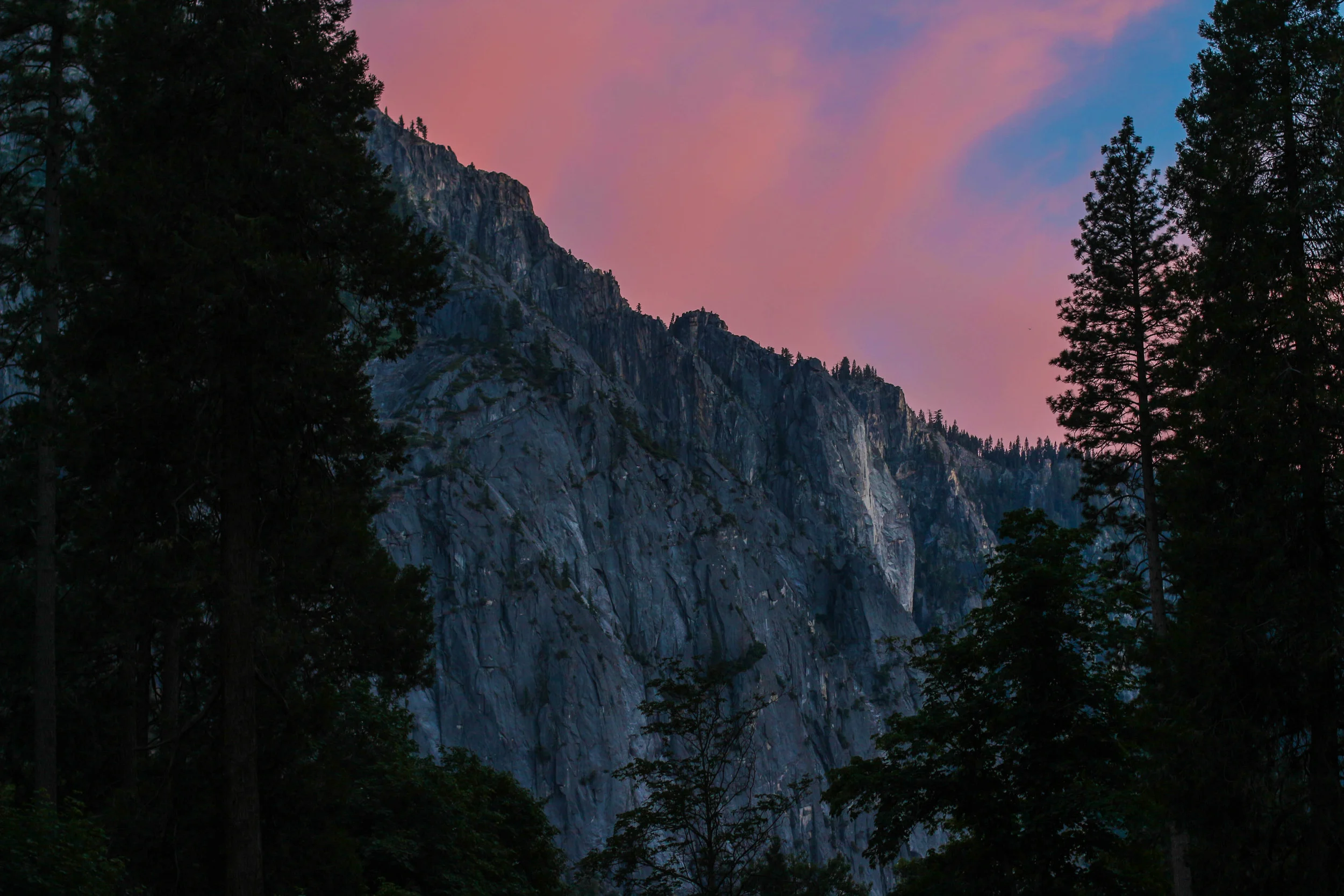 The sunset view from the bottom of the Hetch Hetchy valley camp site.
