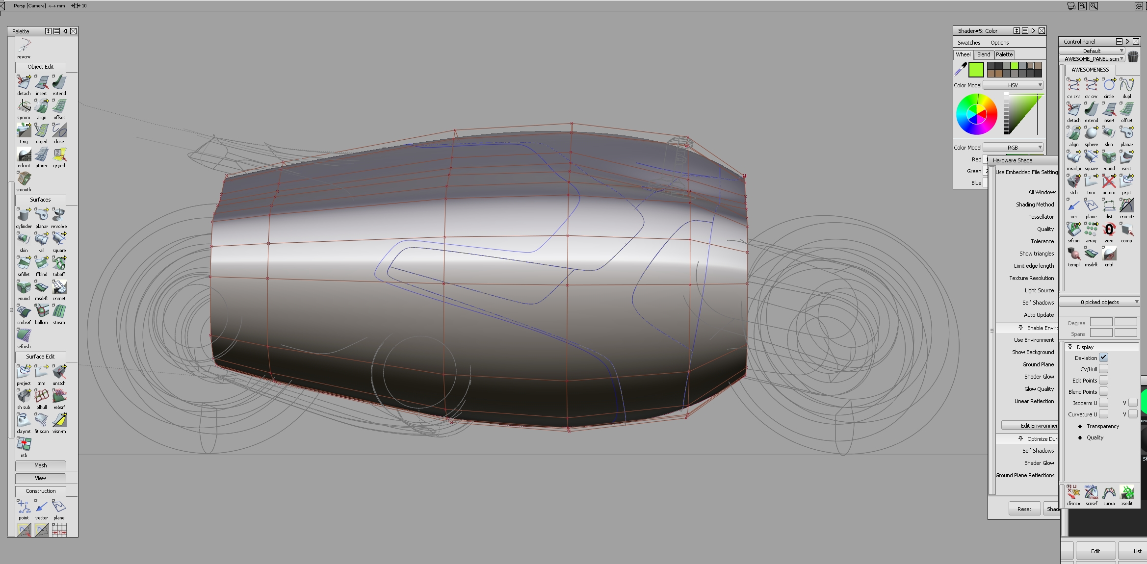 The Untrimmed Base Surface with CV's un-hidden.