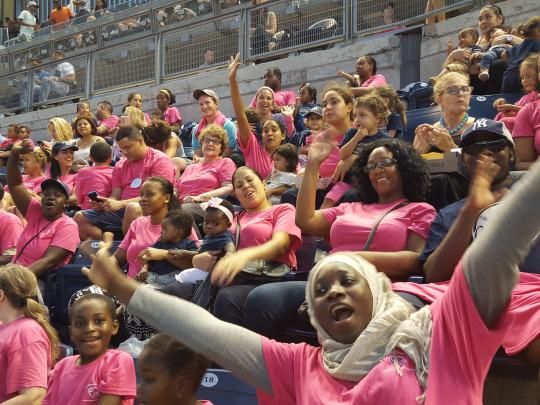 Nursing moms joined with their families, supporters, and breastfeeding advocates at Tuesday’s “Breastfeeding Night with the New York Yankees.” Image: Bronx Breastfeeding Coalition