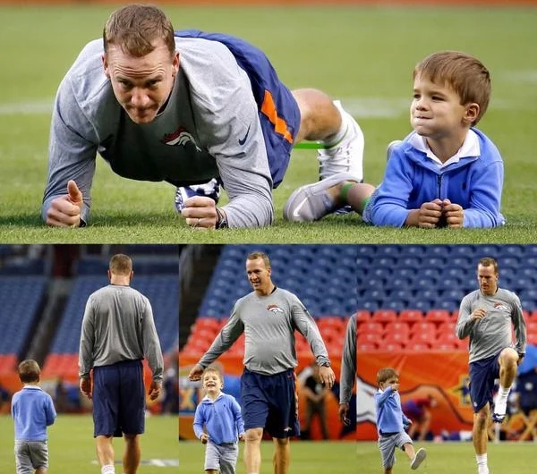 Peyton Manning's 4-Year-Old Son Stretches With Him Before Broncos Game