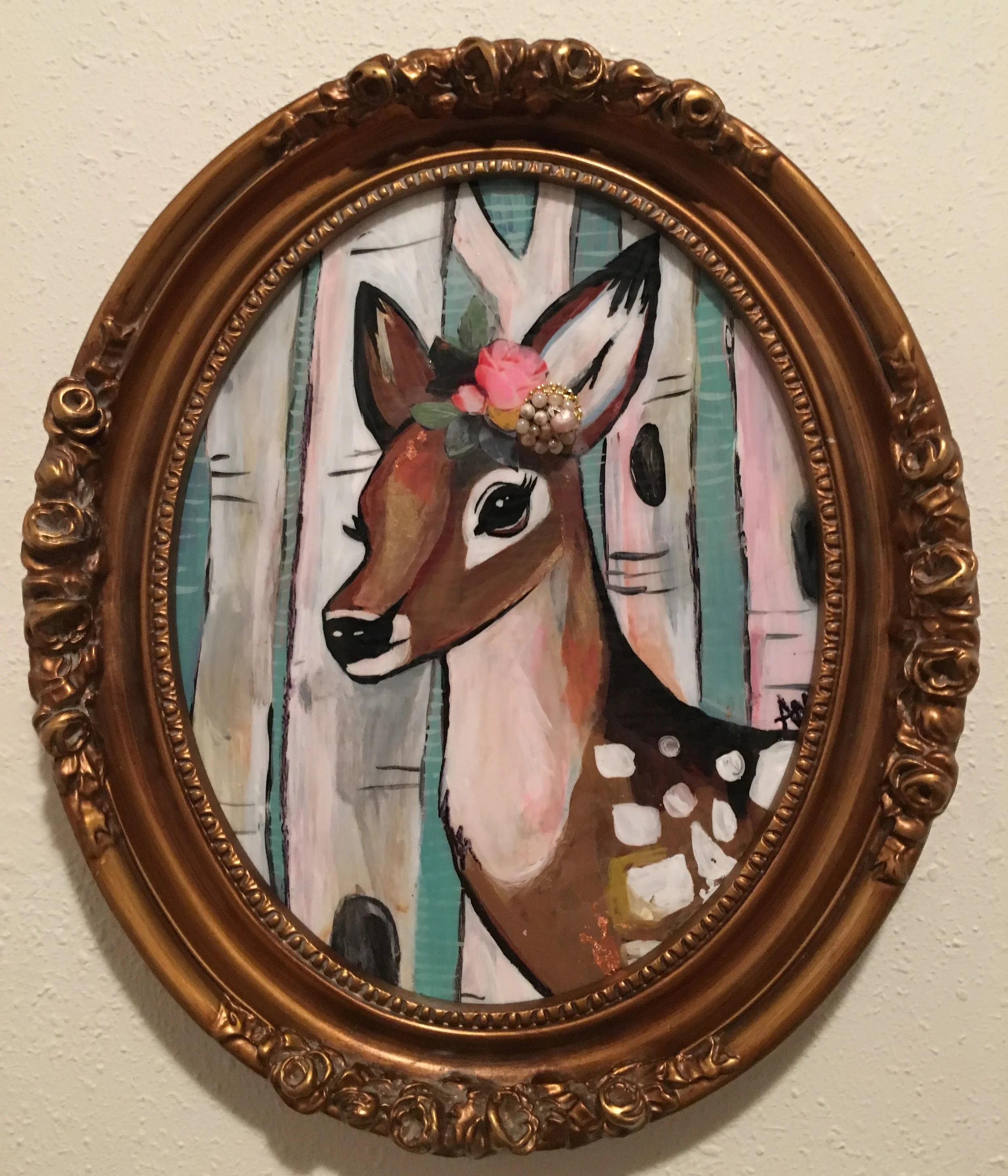 Darling Deer in Gold Frame 