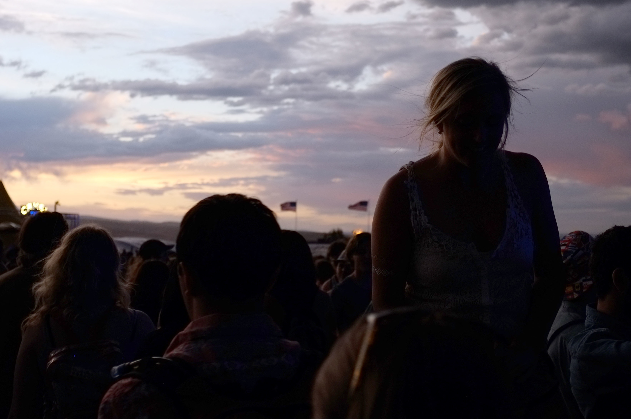 On shoulders at sunset