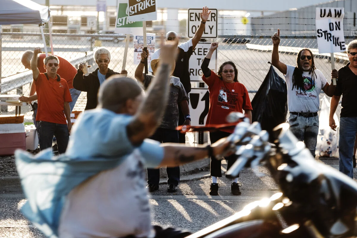  UAW members and supporters picket outside the General Motors Flint Assembly Plant on Wednesday, Sep. 18, 2019 in Flint, Mich. After the current bargaining contract expired on Saturday, nearly 50,000 UAW GM employees across the country walked off the
