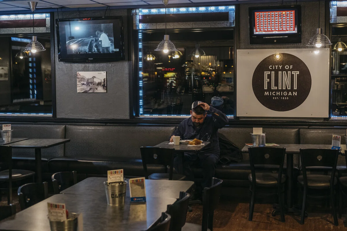  UAW Local 598 member and GM electrician Michael Perez, 48, of Saginaw eats breakfast at Capitol Coney Island before going back to work on Saturday Oct. 26, 2019  in Flint, Mich. The 40-day strike ended yesterday. Working is voluntary this weekend, w