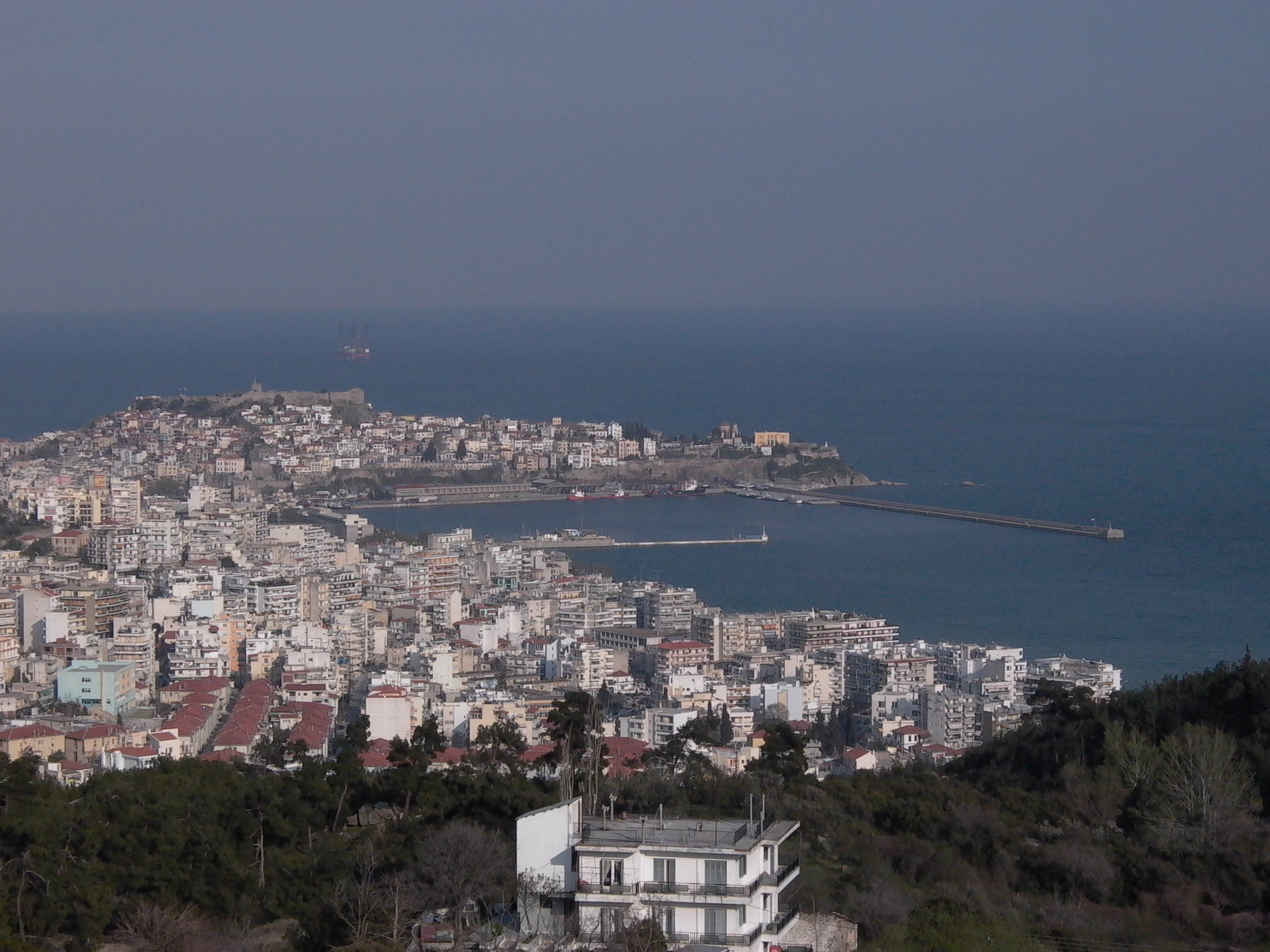   Kavala, Greece. Production platform in the background, Aegean Sea.  