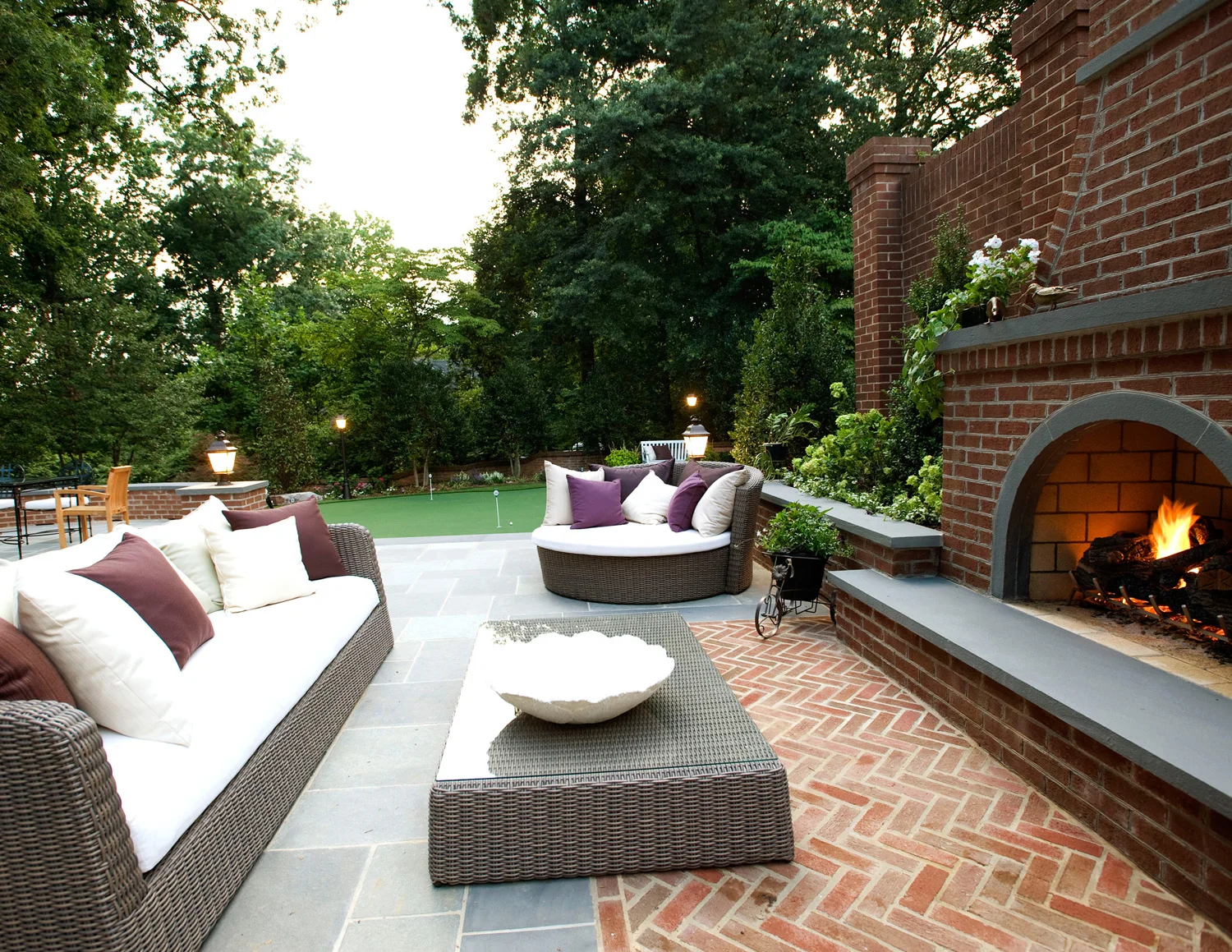 Custom fireplace and paving