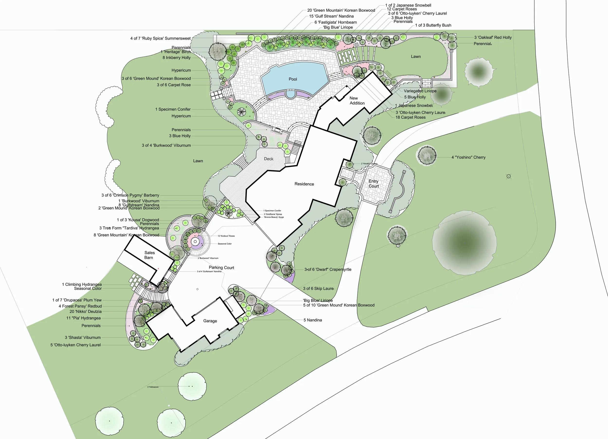 Rendered plan with plant list in Oakton, VA.
