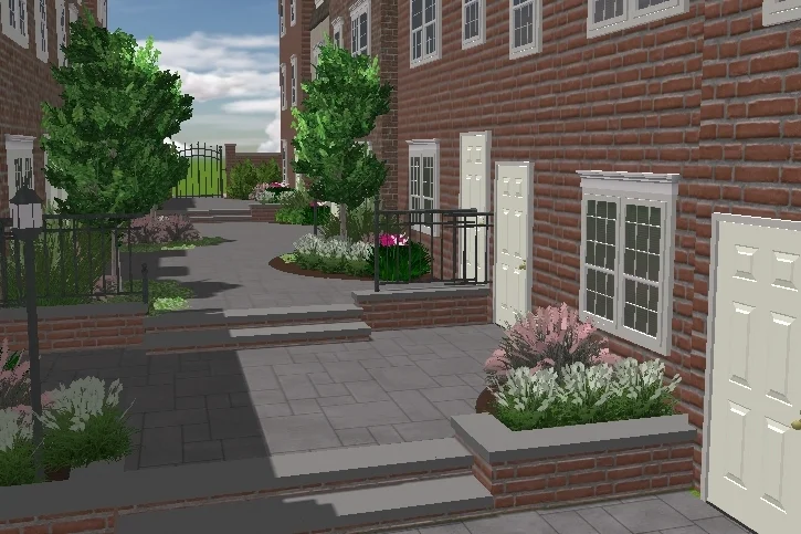 View of the interior courtyard from courtyard entrance.