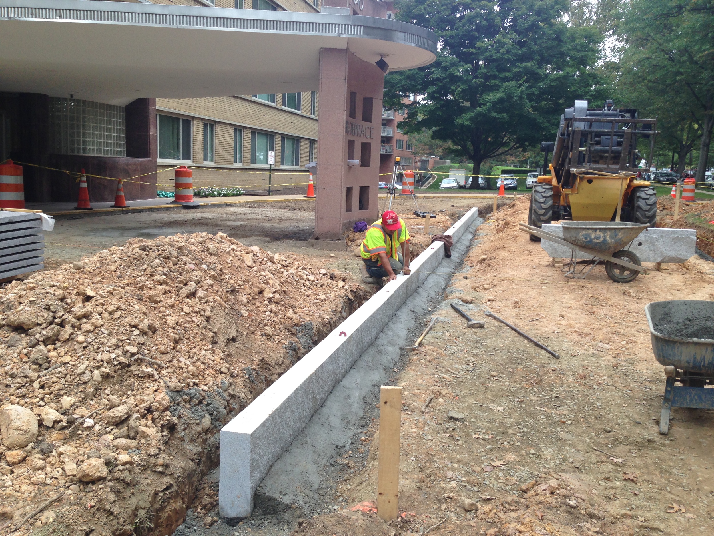 Setting the granite curbs